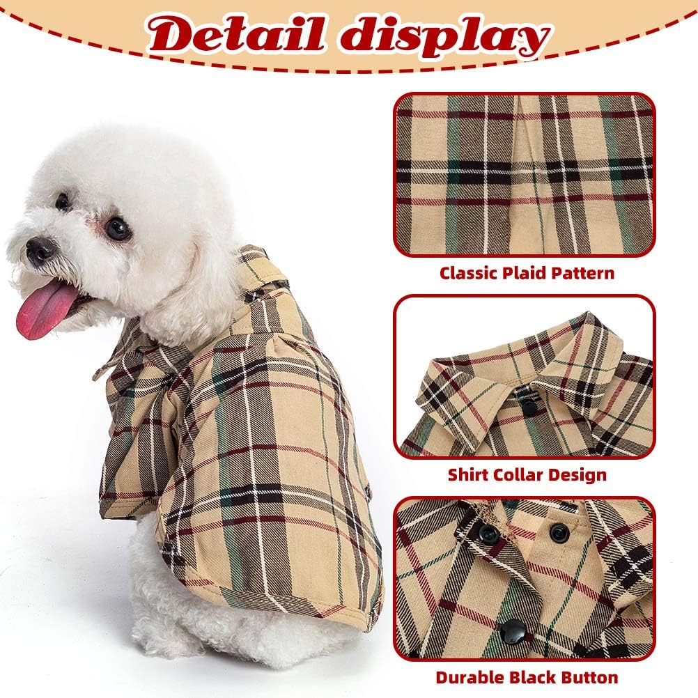 PUPTECK Plaid Dog Shirt, Cute Puppy Cat Polo T-Shirt, Soft Pet Clothes Boy for Small Medium Dogs