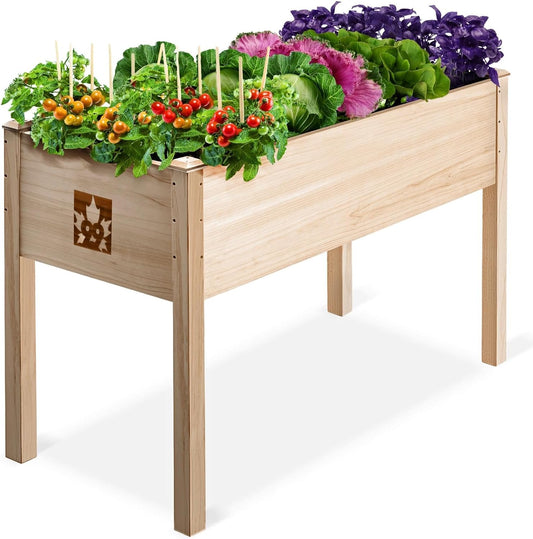 Raised Garden Bed With Legs 48x24x30" - Natural Cedar Wood Elevated Planter Box with Bed Liner for Flowers, Veggies, Herbs. Space Saver for Outdoor Patio, Deck, Balcony, Backyard. 200lb Capacity