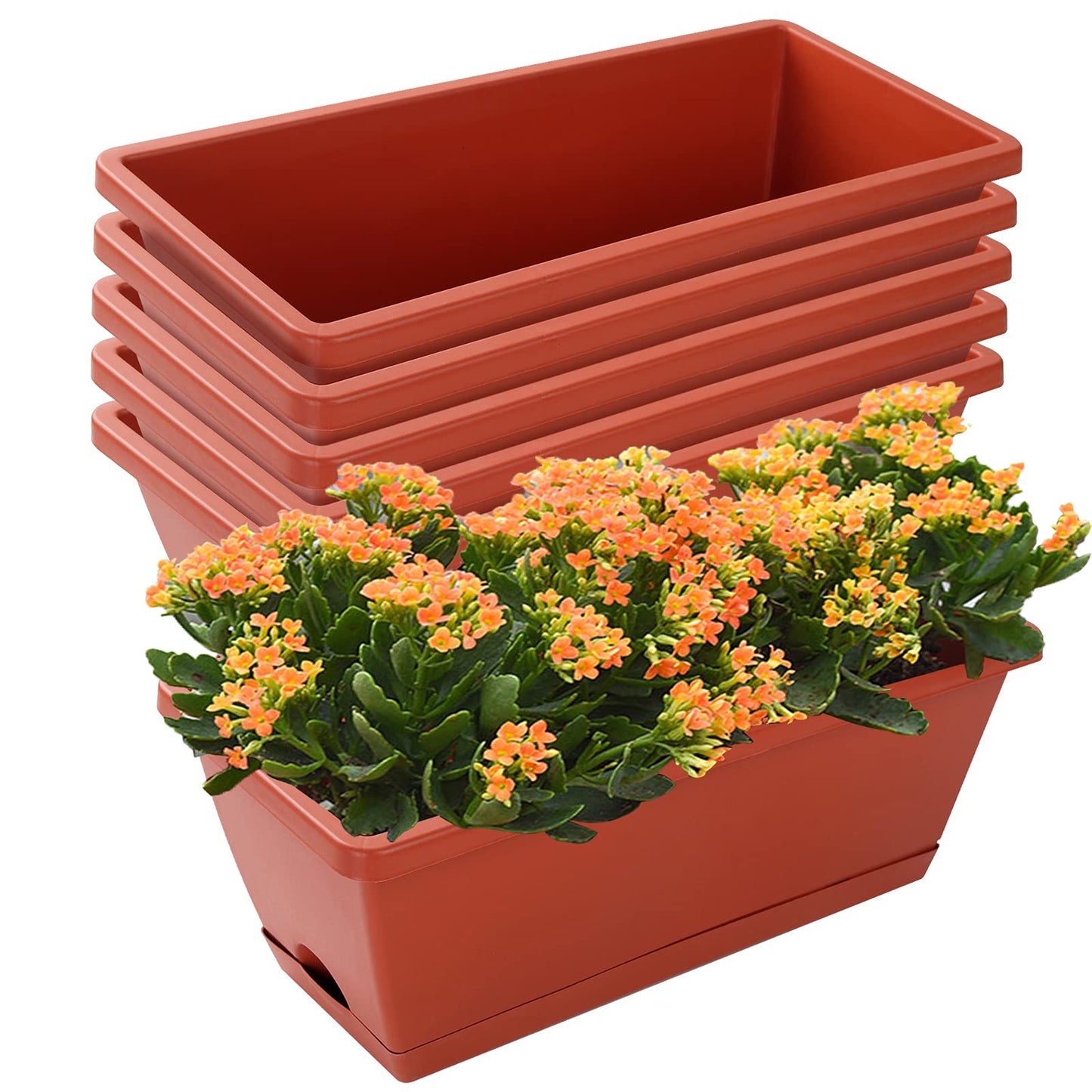 CHUKEMAOYI Window Box Planter, 7 Pack Plastic Vegetable Flower Planters Boxes 17 Inches Rectangular Flower Pots with Saucers for Indoor Outdoor Garden, Patio, Home Decor