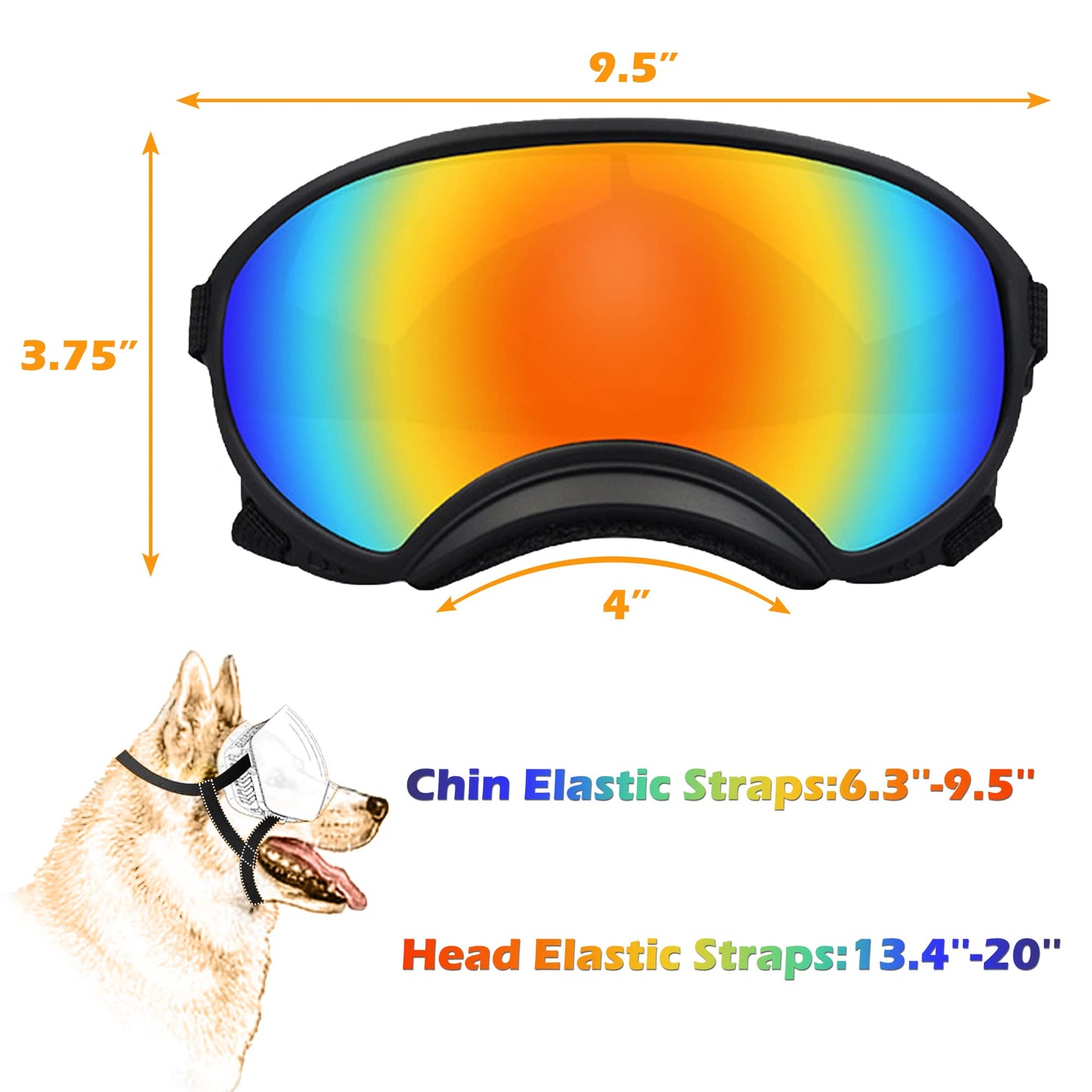 Large Dog Sunglasses, Dog Goggles with Adjustable Strap UV Protection Winproof Dog Puppy Sunglasses, Suitable for Medium-Large Dog Pet Glasses, Dogs Eyes Protection