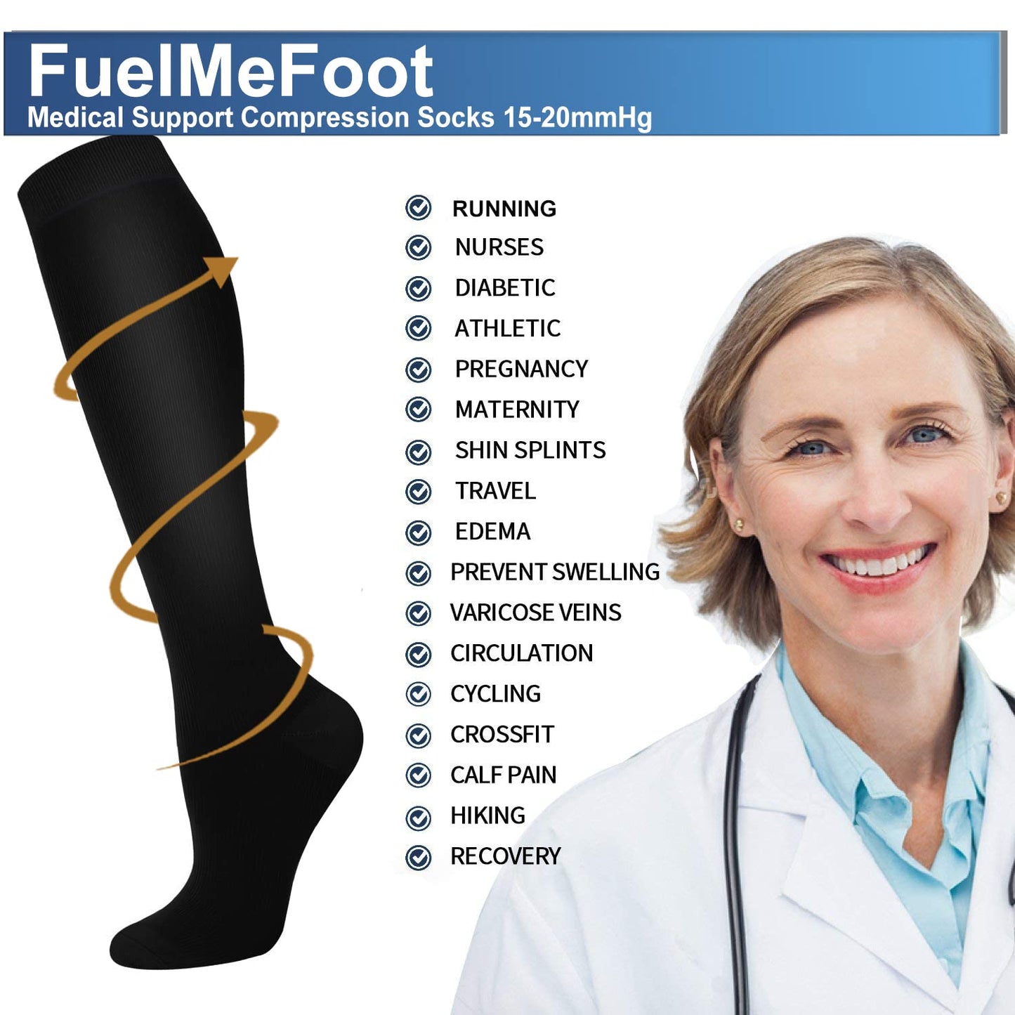 FuelMeFoot 3 Pack Copper Compression Socks - Compression Socks Women & Men Circulation - Best for Medical,Running,Athletic