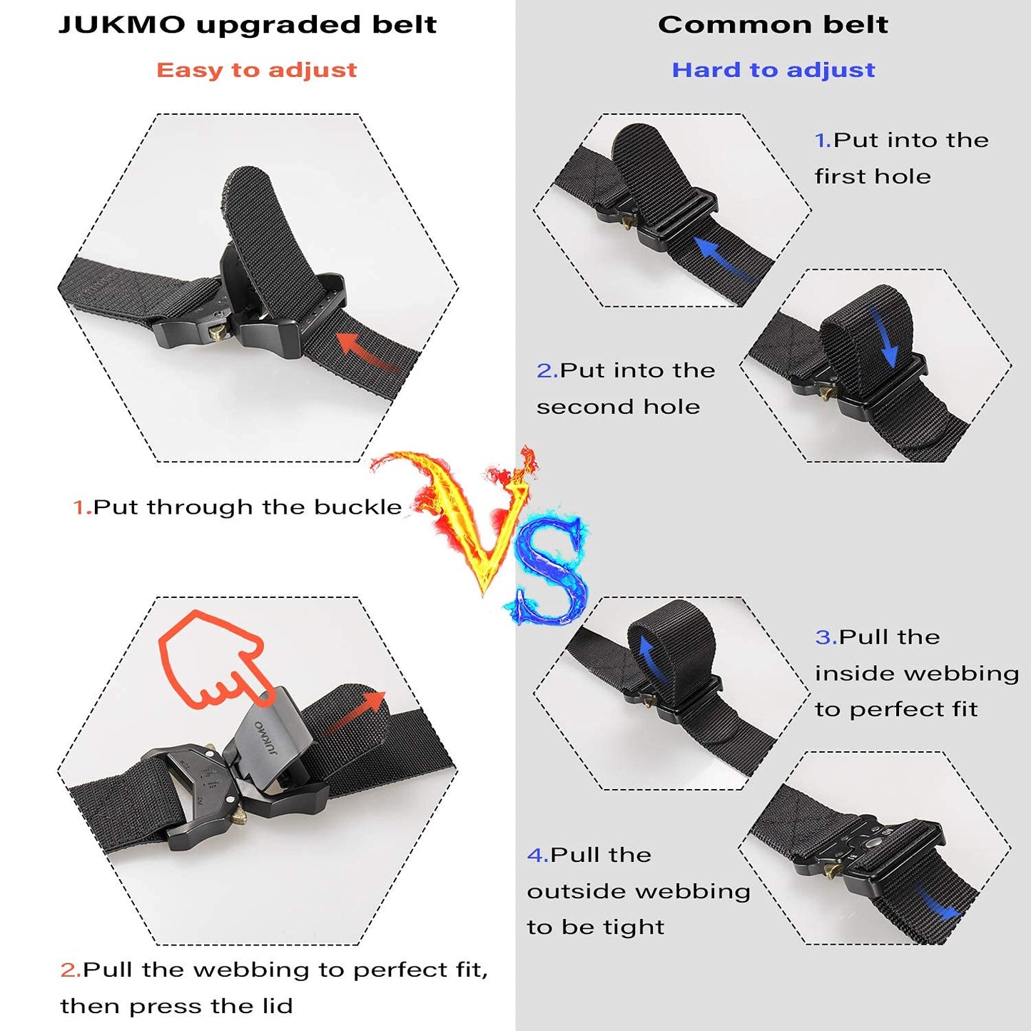 JUKMO Tactical Belt, Military Hiking Rigger 1.5" Nylon Web Work Belt with Heavy Duty Quick Release Buckle