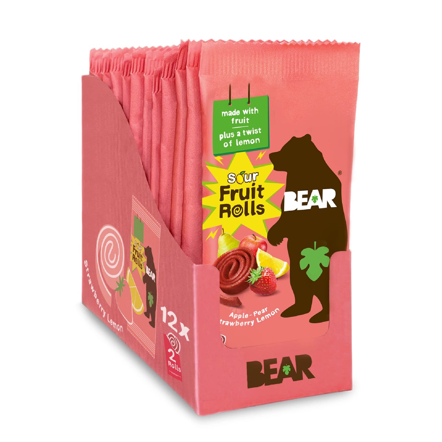 BEAR Real Fruit Snack Rolls - Gluten Free, Vegan, and Non-GMO - Strawberry – Healthy School And Lunch Snacks For Kids And Adults, 0.7 Ounce (Pack of 12)