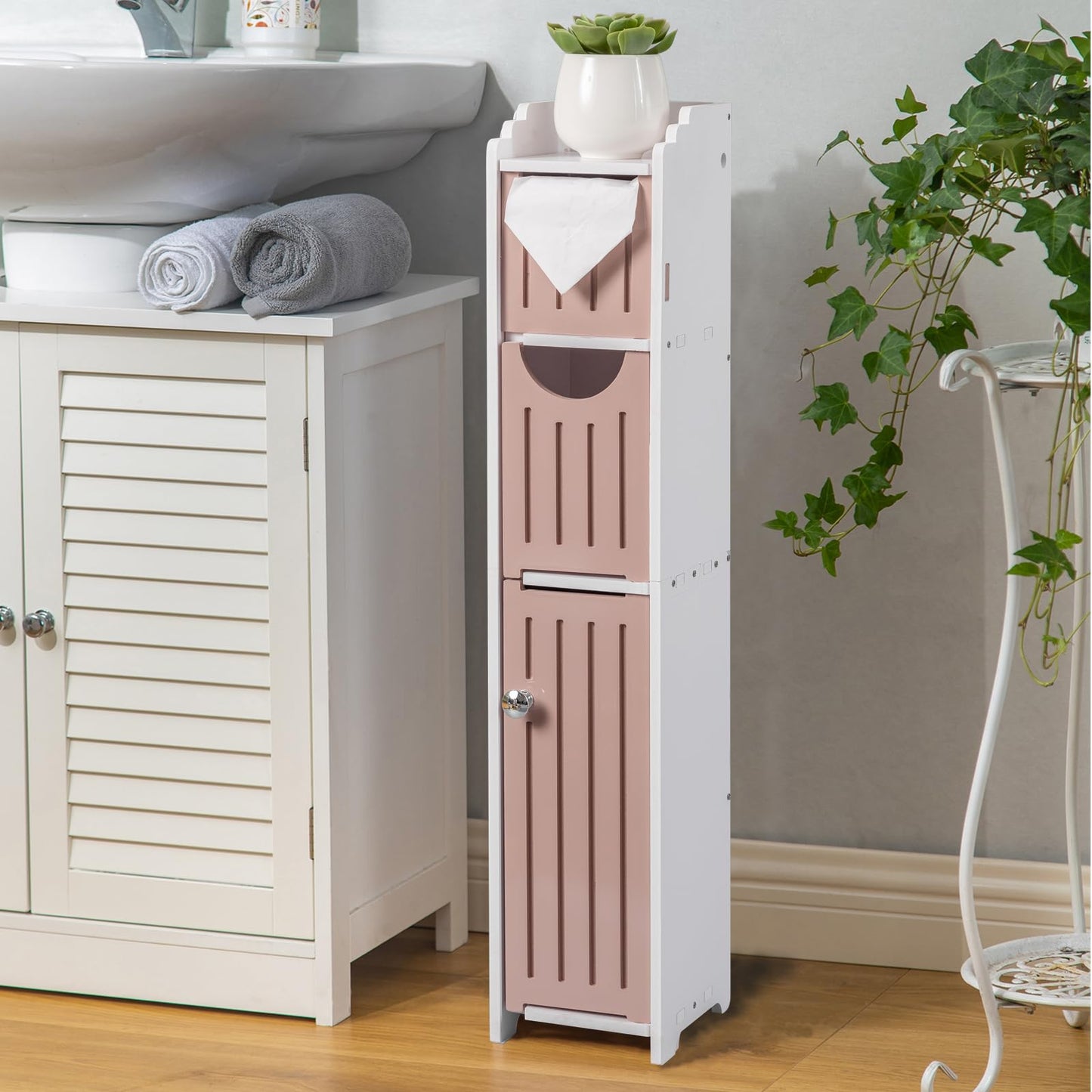 AOJEZOR Bathroom Furniture Sets,Small Bathroom Storage Cabinet Great for Toilet Paper Holder,Toilet Paper Cabinet for Small Spaces,White Bathroom Organizer