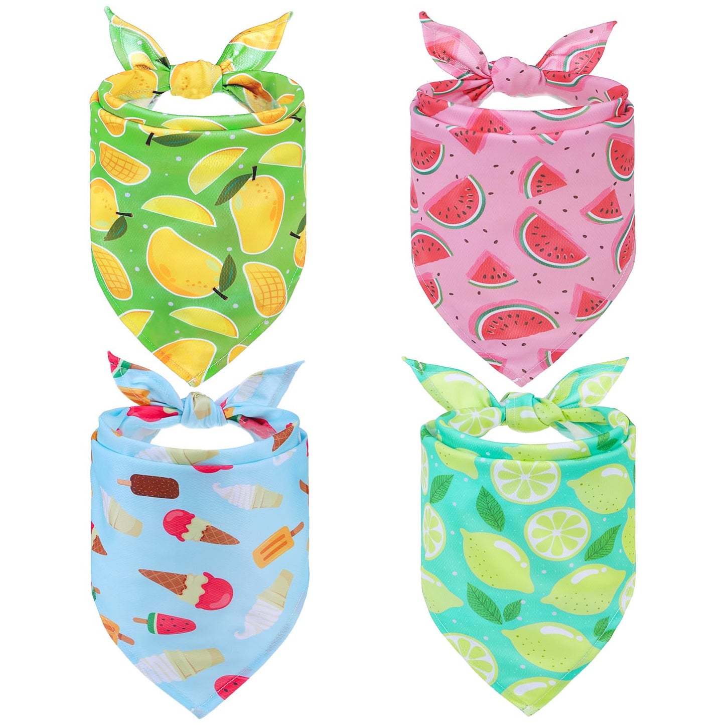 EXPAWLORER Dog Cooling Bandana Set - 4 Pack Hawaii Dog Bandana, Summer Triangle Scarfs Bibs with Cute Fruit Patterns for Small Medium Large Dogs, Large