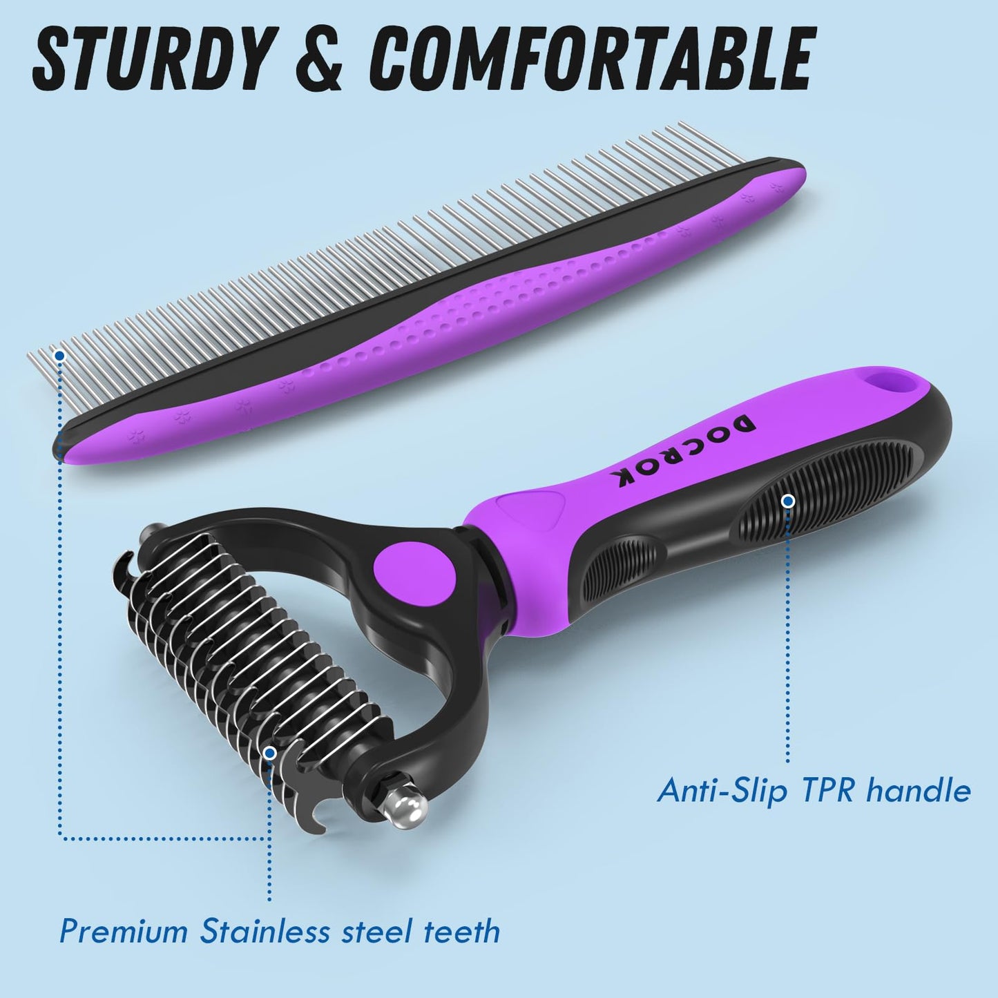 Pet Grooming Brush and Metal Comb Combo, Cat Brush Dog Brush for Shedding, Undercoat Rake for Dogs Grooming Supplies, Dematting Deshedding Brush Dogs Shedding Tool for Long matted Haired Pets, Blue