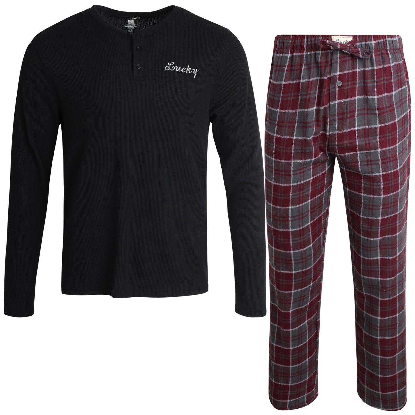 Lucky Brand Men's Pajama Set - 2 Piece Long Sleeve Crew Neck and Flannel Lounge Pants