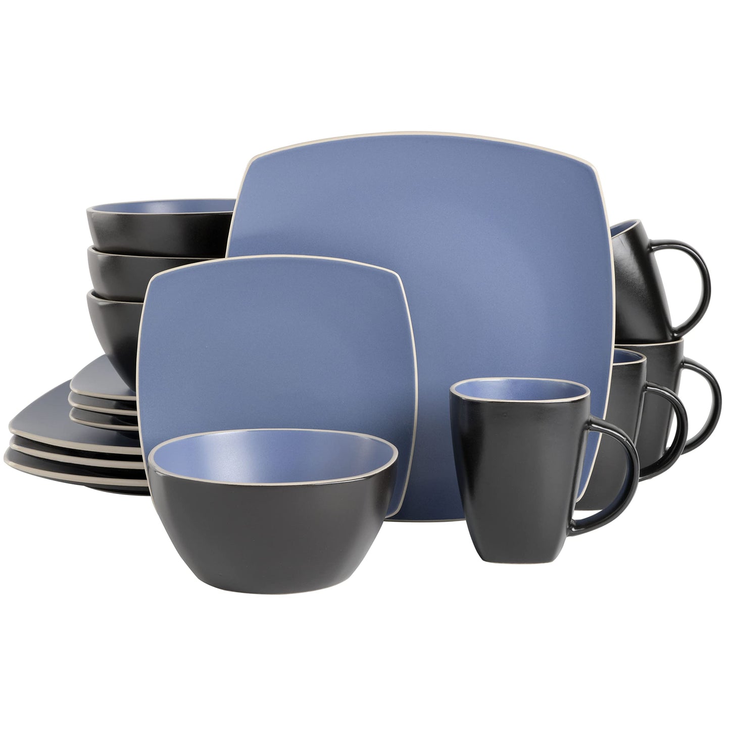 Gibson Soho Lounge Dinnerware Set, Service for 4 (16pcs), Matte Black