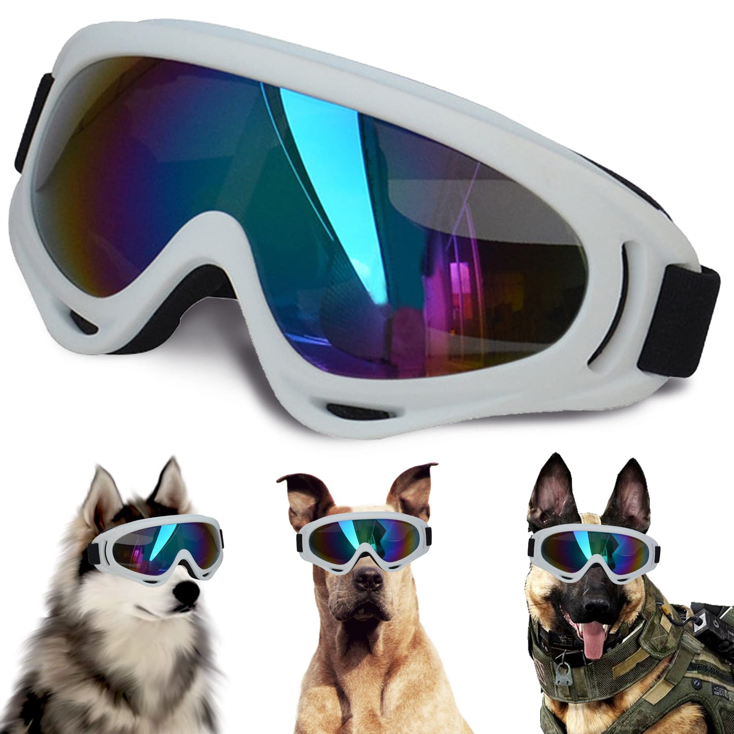 Large Dog Sunglasses, Dog Goggles with Adjustable Strap UV Protection Winproof Dog Puppy Sunglasses, Suitable for Medium-Large Dog Pet Glasses, Dogs Eyes Protection