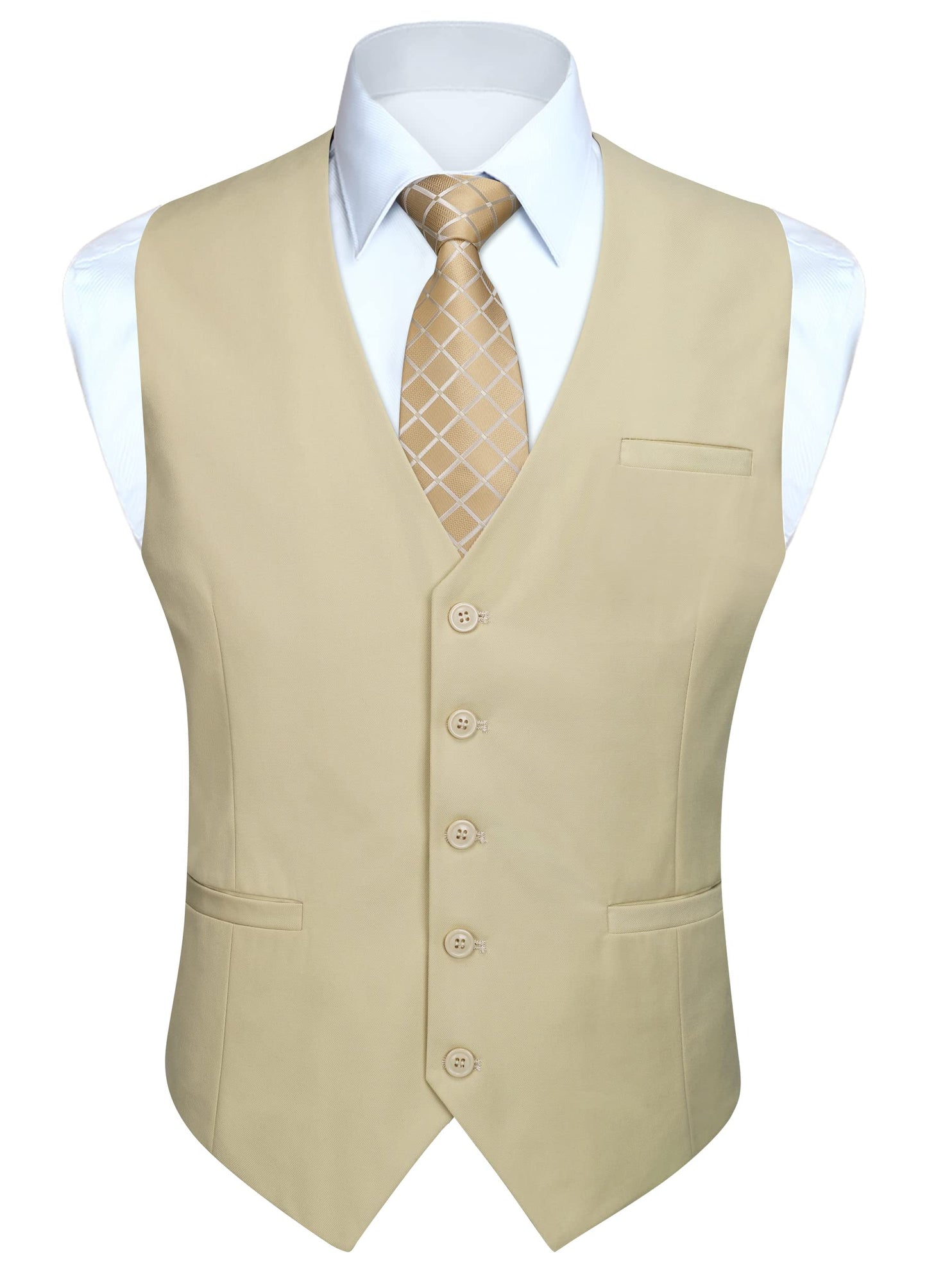 HISDERN Men's Suit Vest Business Formal Dress Waistcoat Vest with 3 Pockets for Suit or Tuxedo