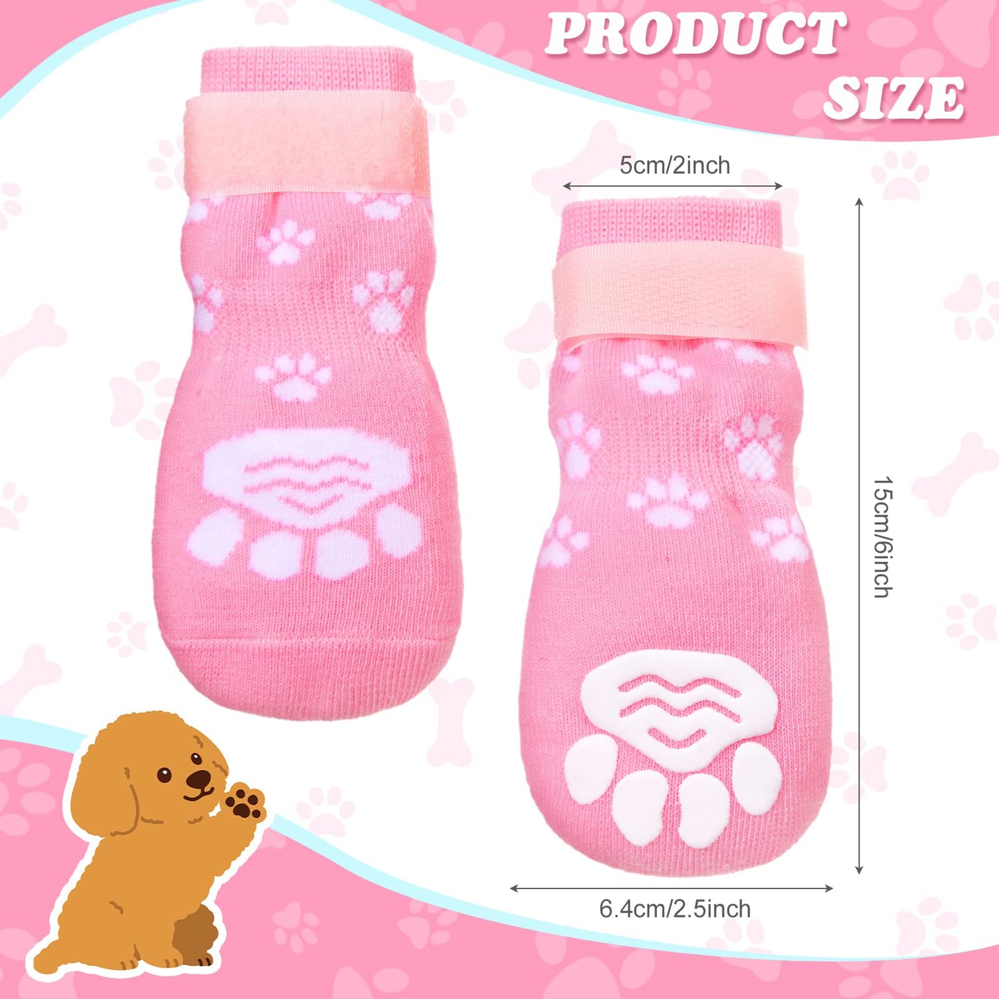 8 Pieces Anti Slip Dog Socks Non-Slip Dog Socks with Adjustable Strap Traction Control for Indoor on Hardwood Floor Wear (XS)