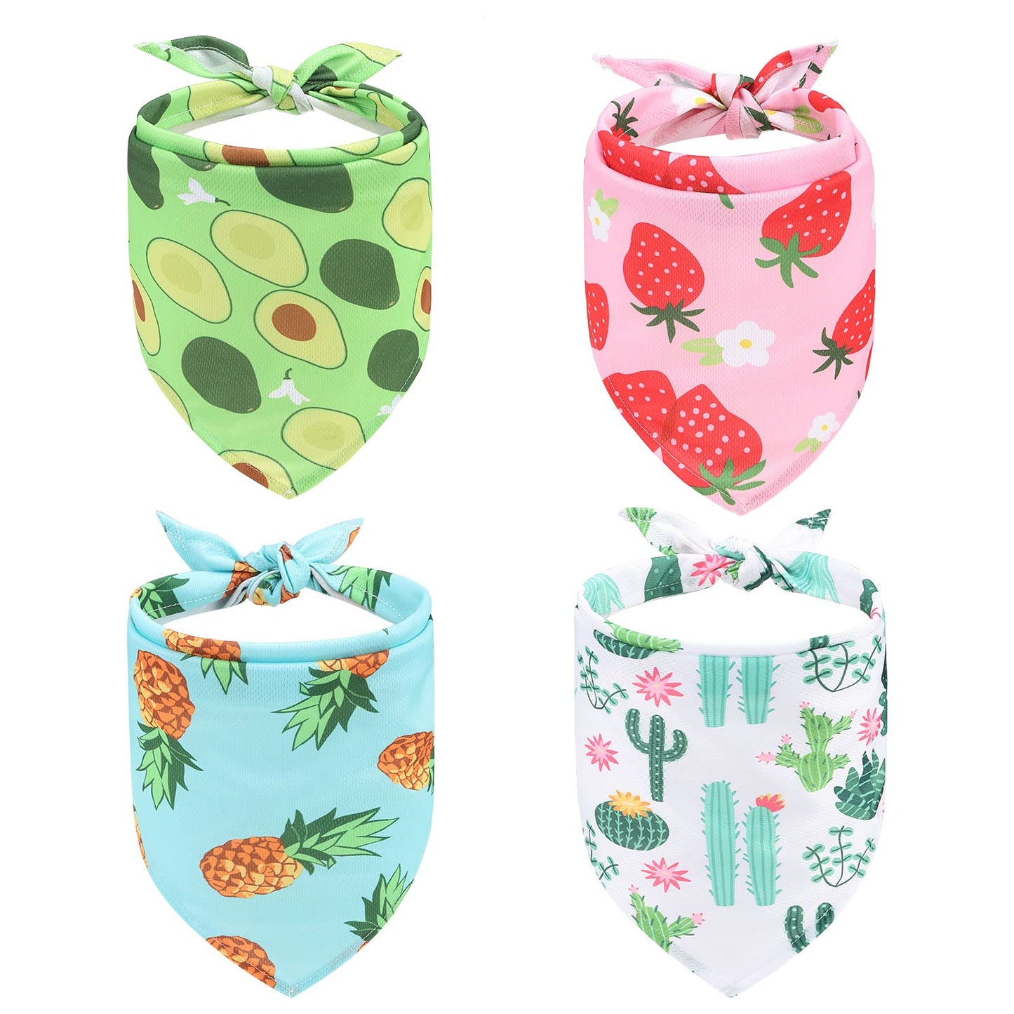 EXPAWLORER Dog Cooling Bandana Set - 4 Pack Hawaii Dog Bandana, Summer Triangle Scarfs Bibs with Cute Fruit Patterns for Small Medium Large Dogs, Large