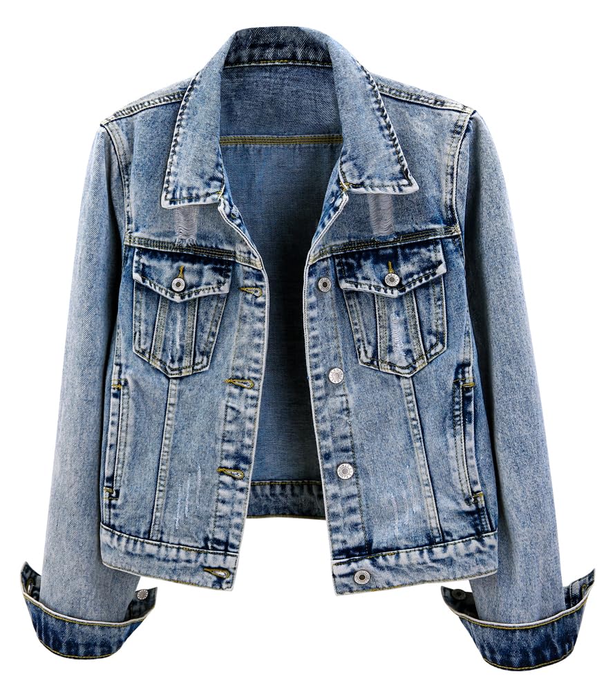 Kedera Womens Denim Jackets Distressed Ripped Long Sleeve Jean Jacket Coats