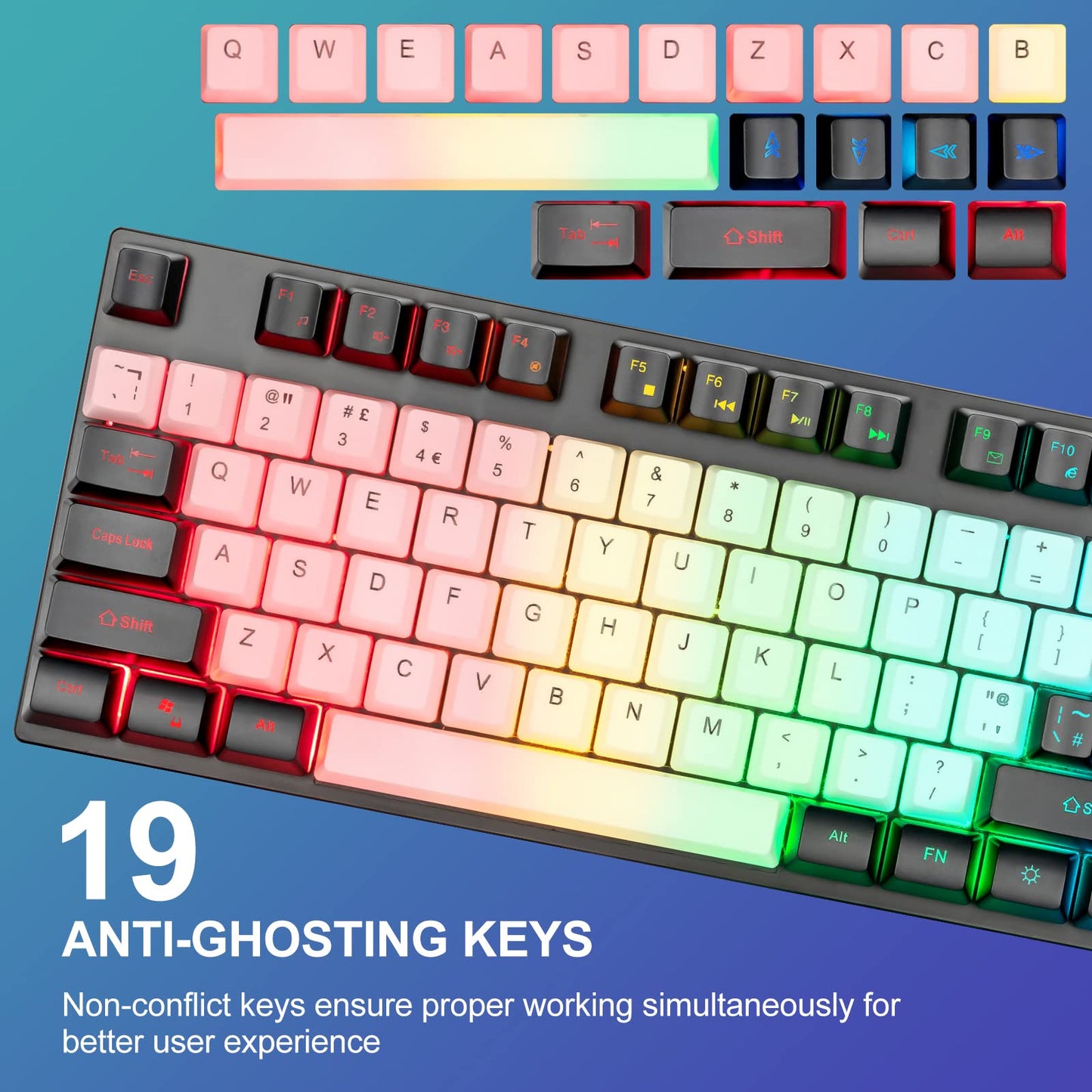 CHONCHOW LED Keyboard and Mouse, 104 Keys Rainbow Backlit Keyboard and 7 Color RGB Mouse, White Gaming Keyboard and Mouse Combo for PC Laptop Xbox PS4 Gamers and Work