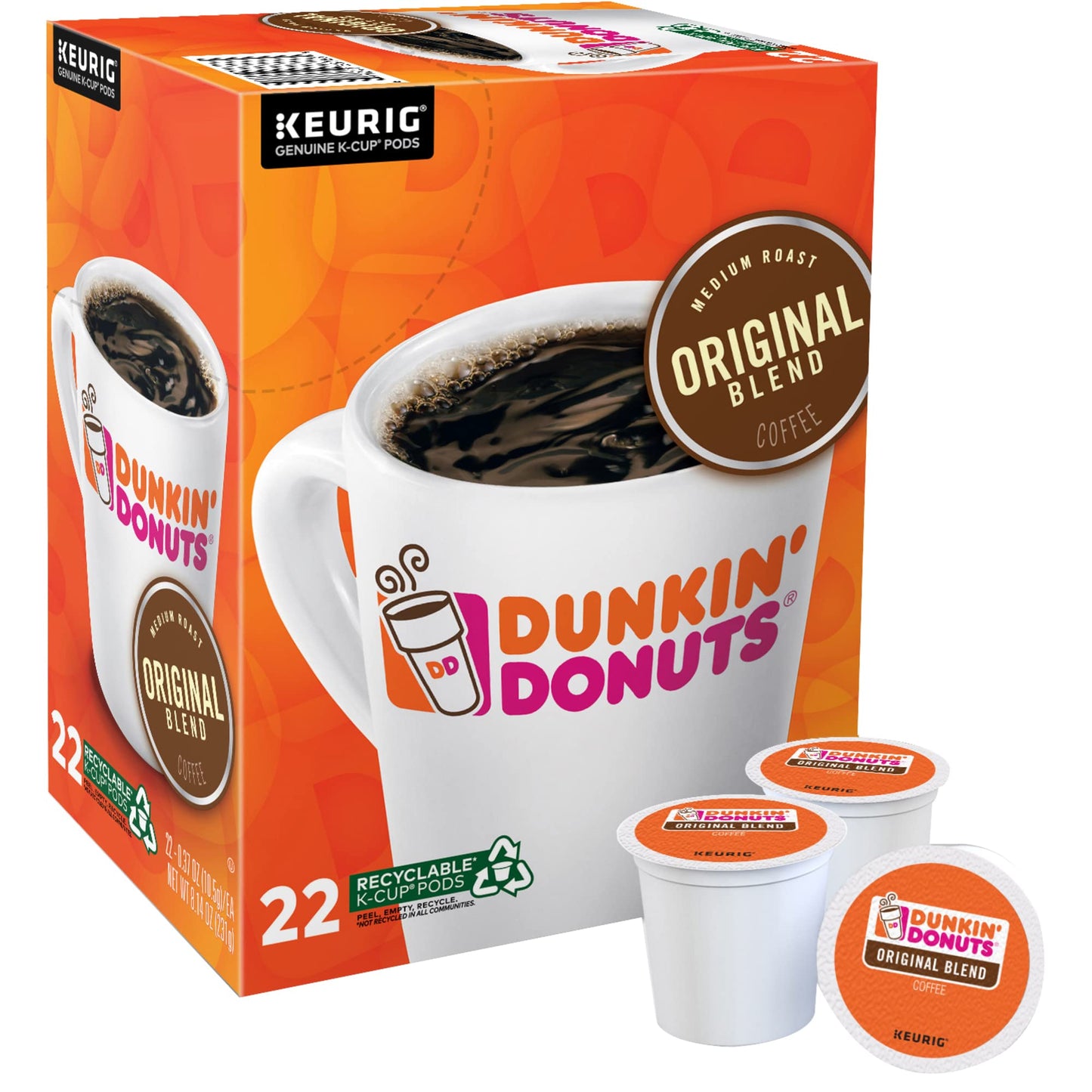 Dunkin' Original Blend Single Serve Keurig K-Cup Pods, Medium Roast Coffee, 60 Pods total (6 Boxes of 10)