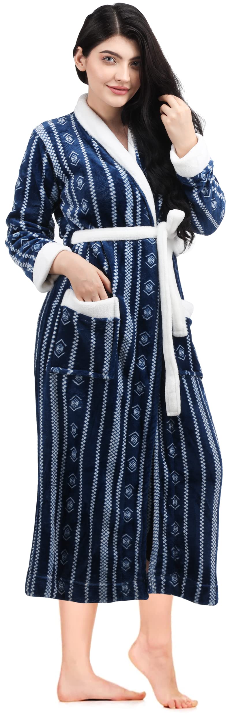 NY Threads Women Fleece Shawl Collar Bathrobe Plush Long Robe