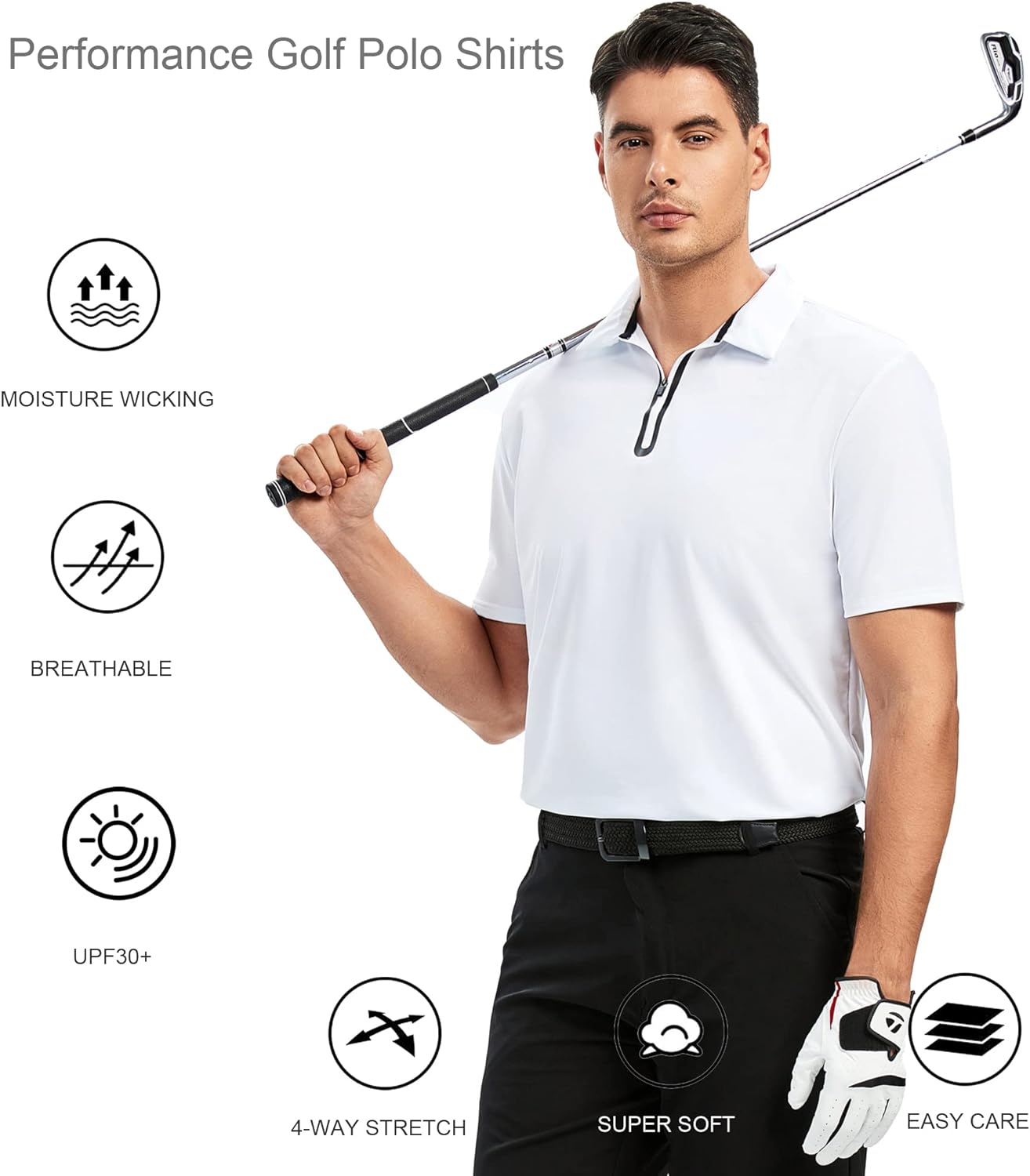 Alex Vando Mens Golf Shirt Moisture Wicking Quick-Dry Short Sleeve Casual Polo Shirts for Men