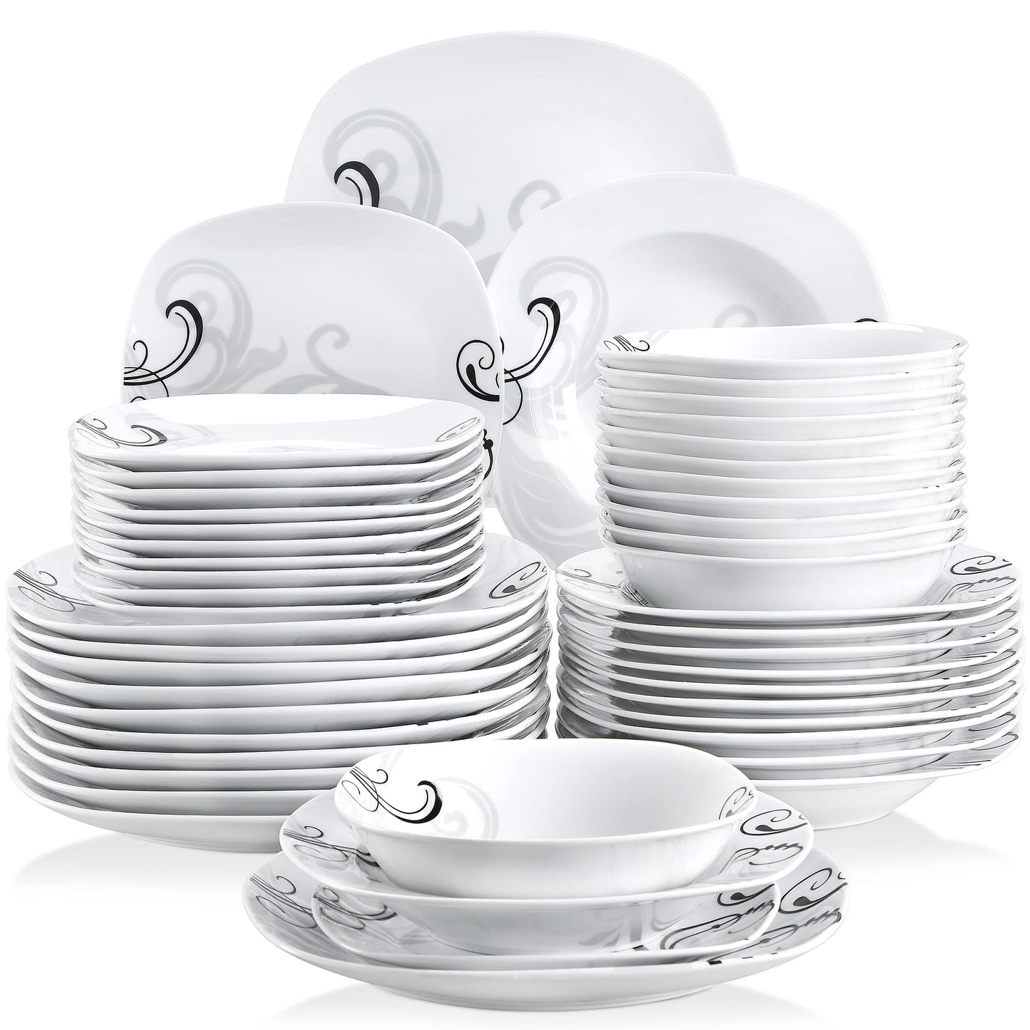 VEWEET, Series Annie, Porcelain Dinnerware Sets for 6, White Dish Set with Pink Floral, 30 PCS Dinner Sets Including Dinner Plates, Dessert Plates, Soup Plates Set, Cups & Saucers