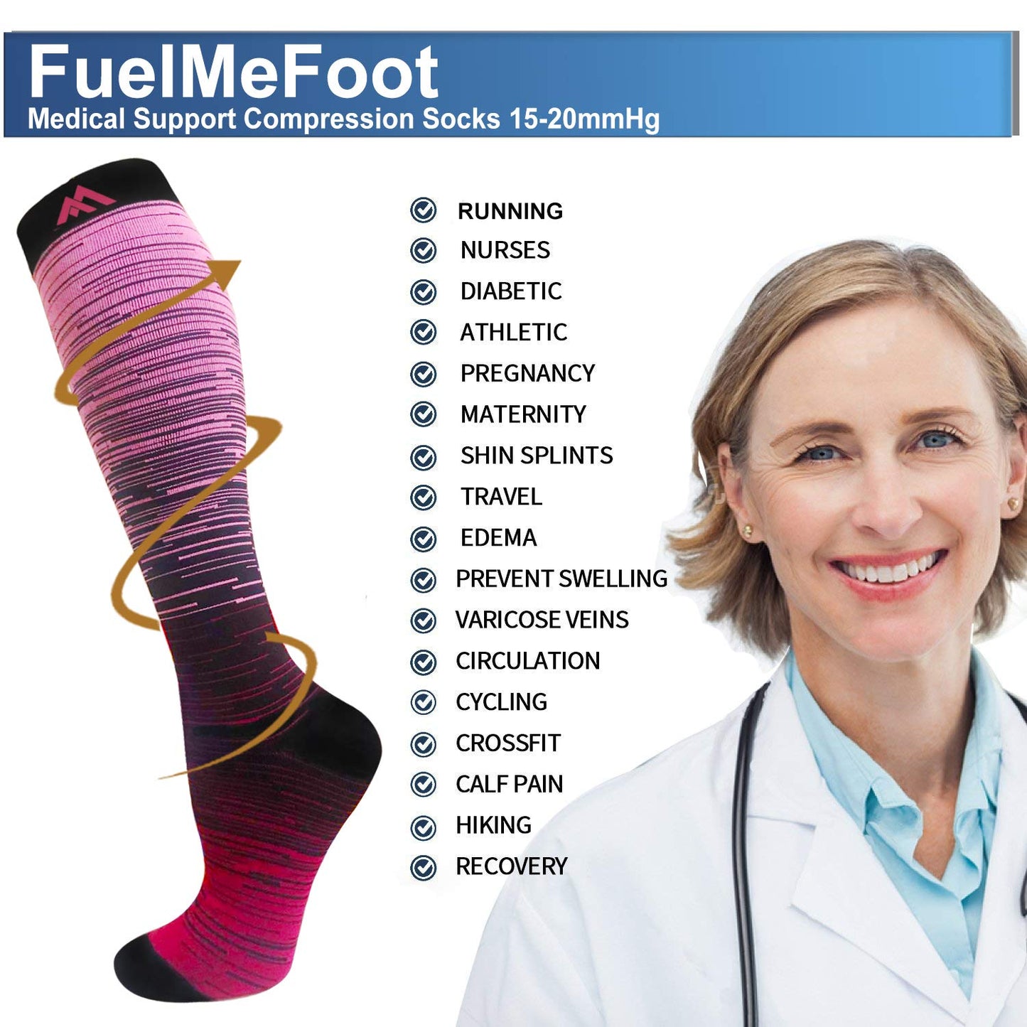 FuelMeFoot 3 Pack Copper Compression Socks - Compression Socks Women & Men Circulation - Best for Medical,Running,Athletic