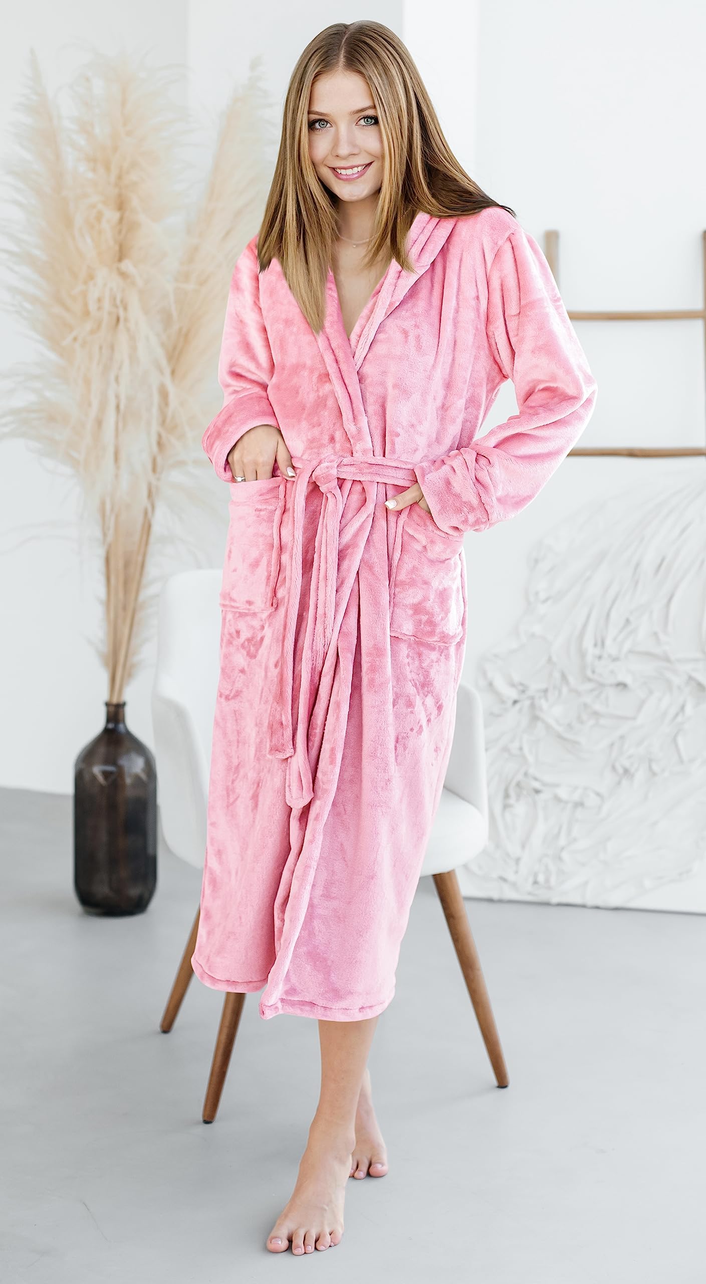 NY Threads Women Fleece Shawl Collar Bathrobe Plush Long Robe