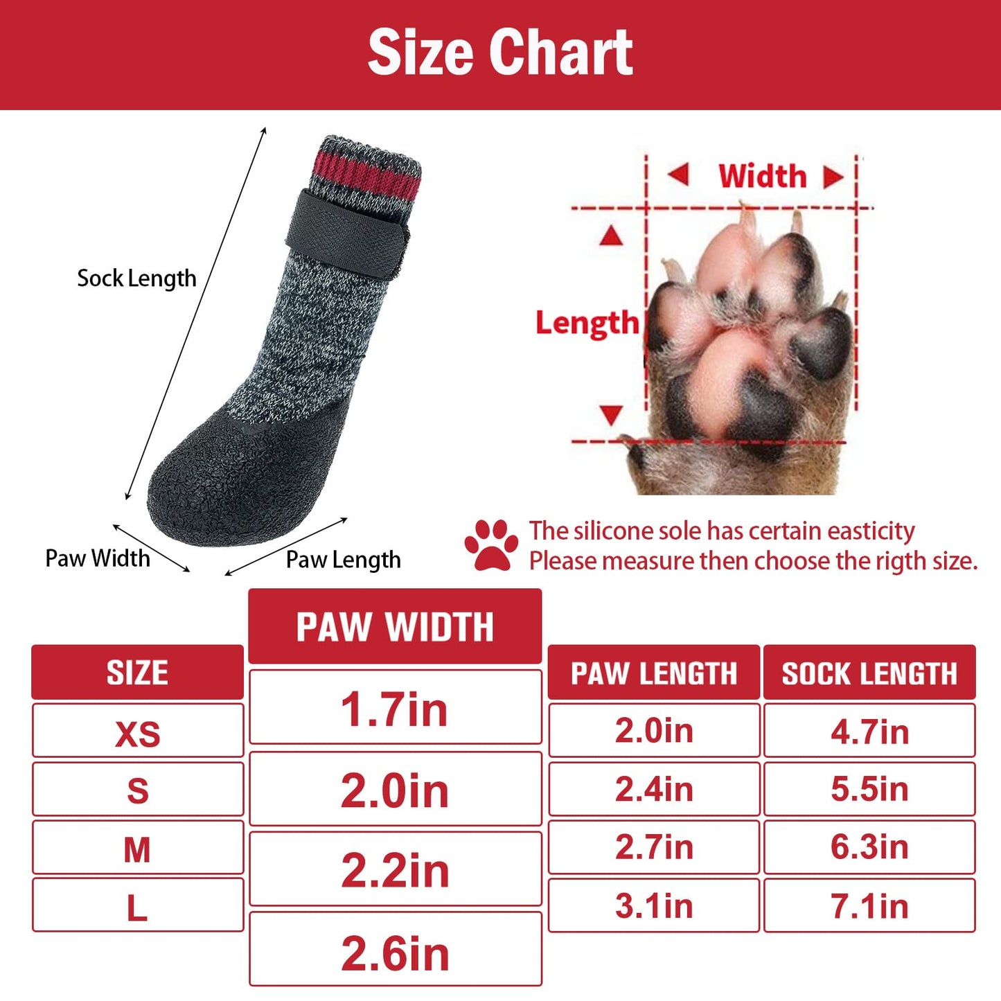 Mihachi Dog Socks Rubber Sole Paw Protectors with Straps Traction Control Anti-Slip Waterproof Boots Winter Paw Protectors