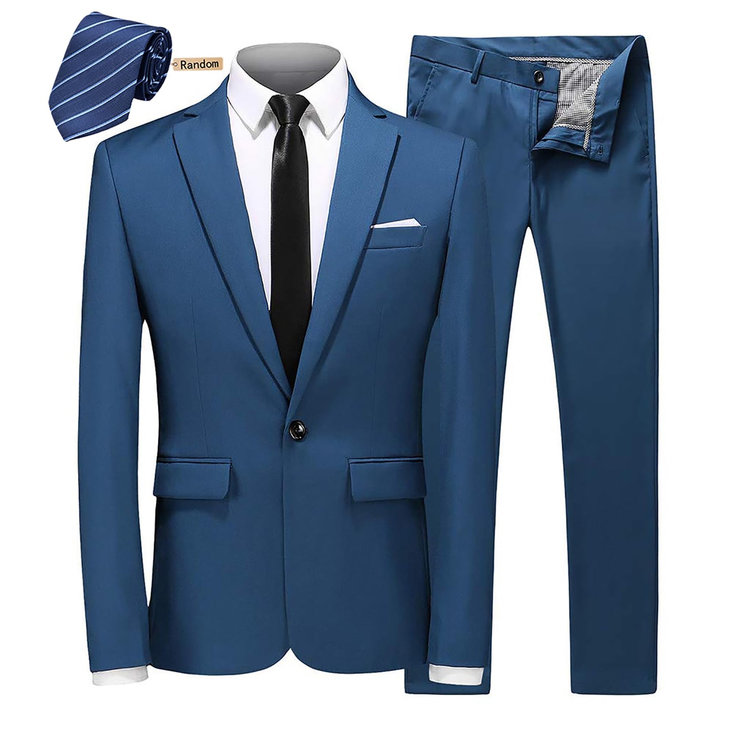 MOGU Mens Slim Fit 2 Piece Suit One Button Notch Lapel Tuxedo for Prom (Suit Jacket + Pants)