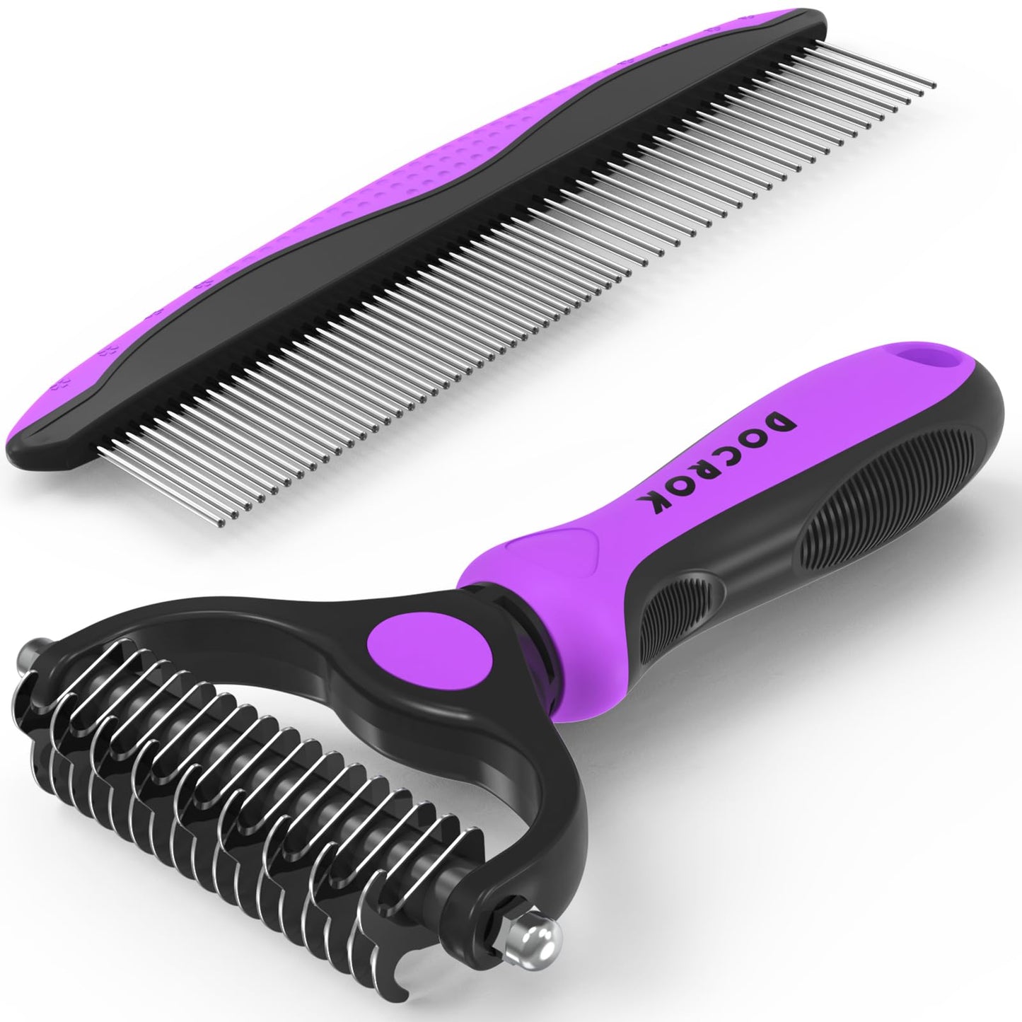 Pet Grooming Brush and Metal Comb Combo, Cat Brush Dog Brush for Shedding, Undercoat Rake for Dogs Grooming Supplies, Dematting Deshedding Brush Dogs Shedding Tool for Long matted Haired Pets, Blue