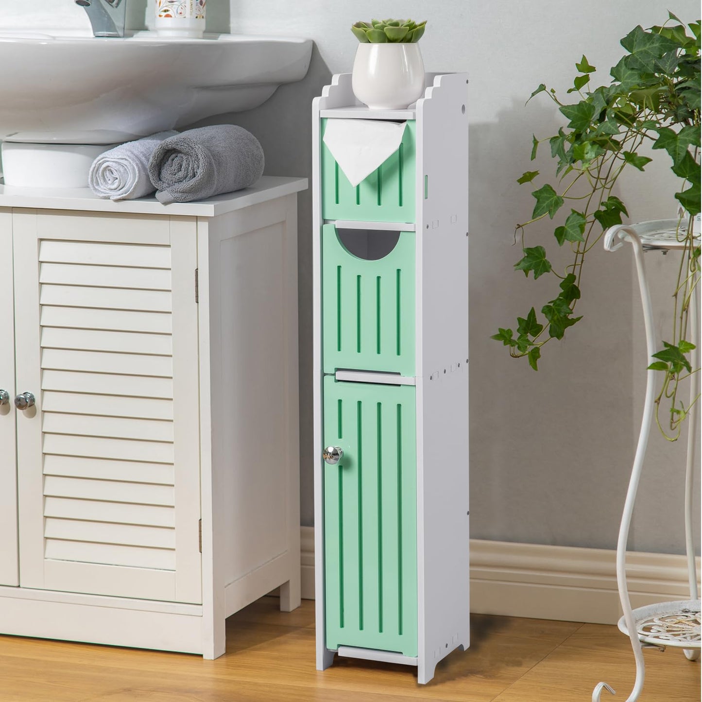 AOJEZOR Bathroom Furniture Sets,Small Bathroom Storage Cabinet Great for Toilet Paper Holder,Toilet Paper Cabinet for Small Spaces,White Bathroom Organizer