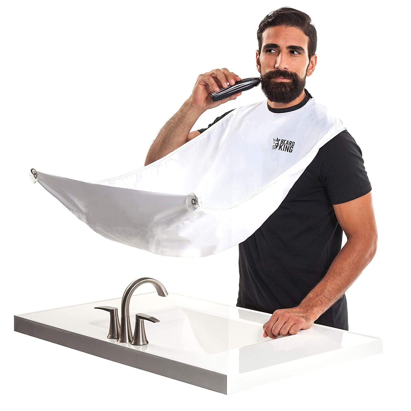 BEARD KING Beard Bib Apron - Shaving Set for Dad - As Seen on Shark Tank - Men's Hair Catcher for Shaving - Grooming Accessories, Black.