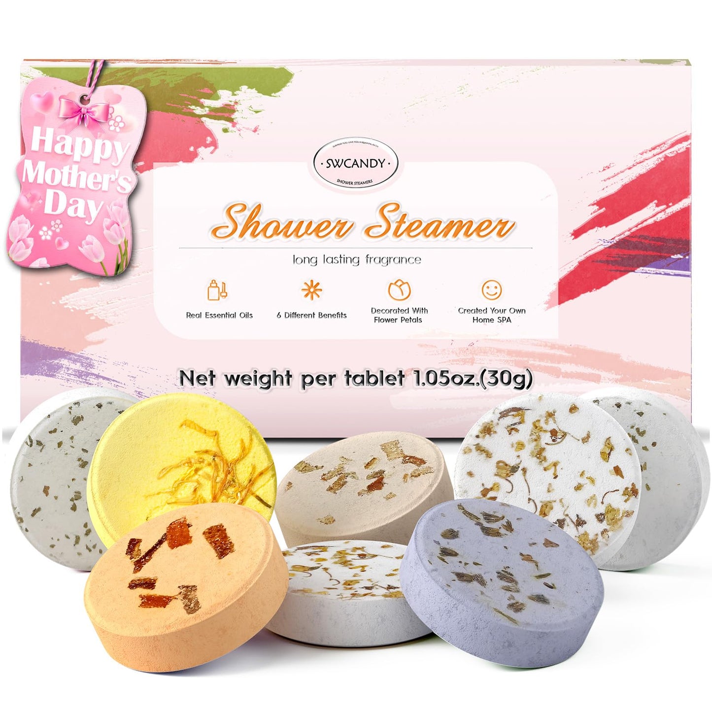 Shower Steamers Aromatherapy Birthday Gifts for Women - SWCANDY 8 Pcs Bath Bombs Gifts for Women, Shower Bombs Self Care Mothers Day Gifts for Mom with Essential Oils, Relaxation Home SPA