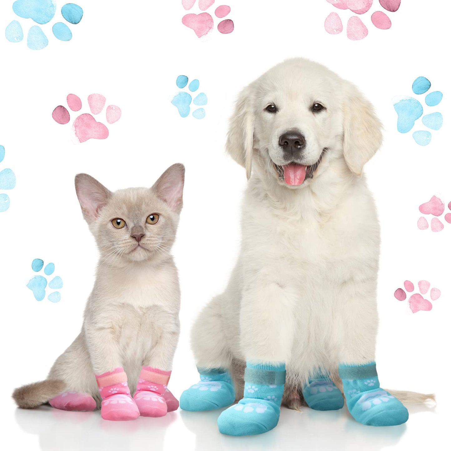 8 Pieces Anti Slip Dog Socks Non-Slip Dog Socks with Adjustable Strap Traction Control for Indoor on Hardwood Floor Wear (XS)