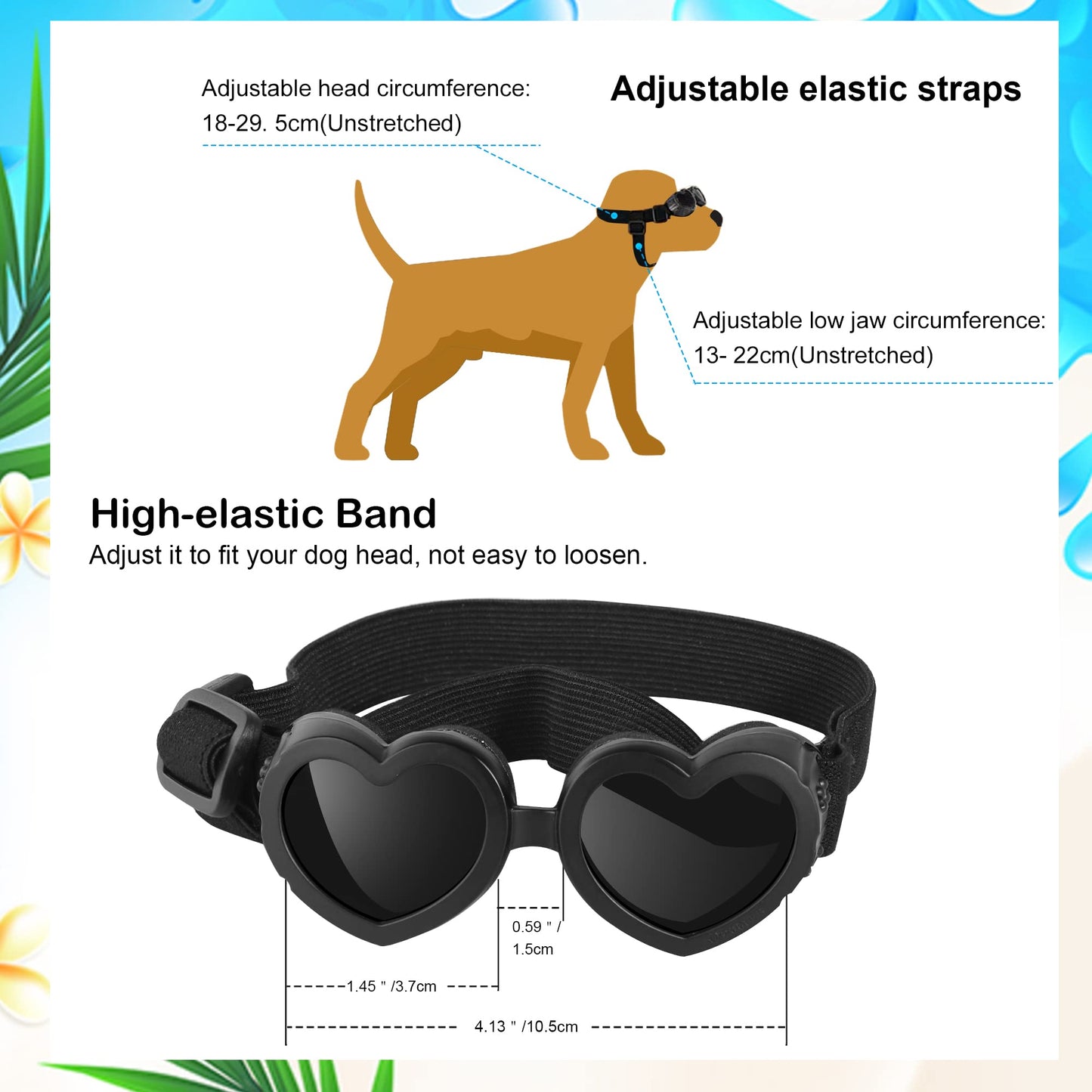 Dog Sunglasses Small Breed,UV Protection Dog Sunglasses with Adjustable Strap, Heart Dog Goggles for Waterproof Windproof Anti-Fog Eye Protection,Beach Accessories for Puppy (Pink)