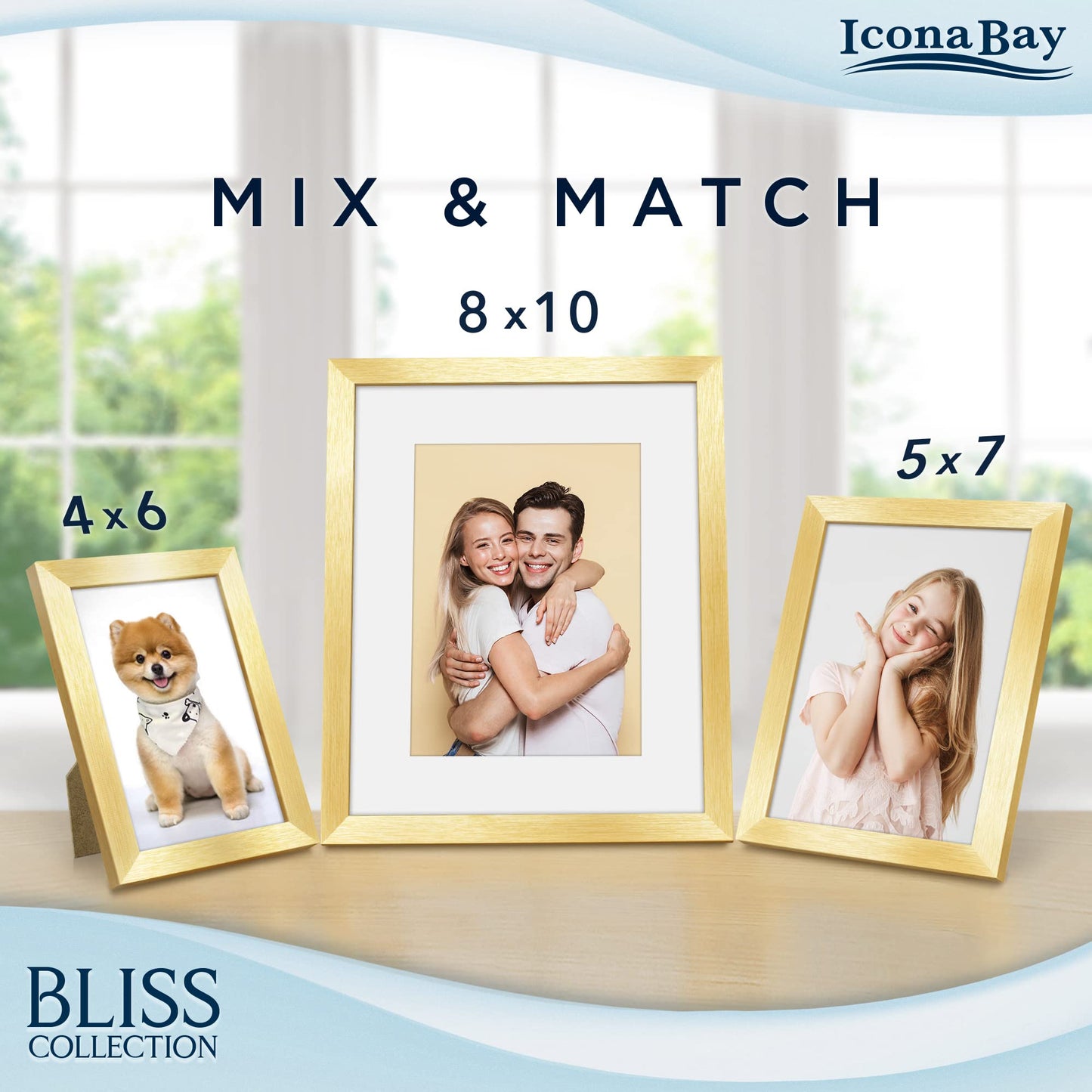 Icona Bay 5x7 Black Picture Frame, Modern Style Wood Composite Frame, Table Top or Wall Mount, Bliss Collection