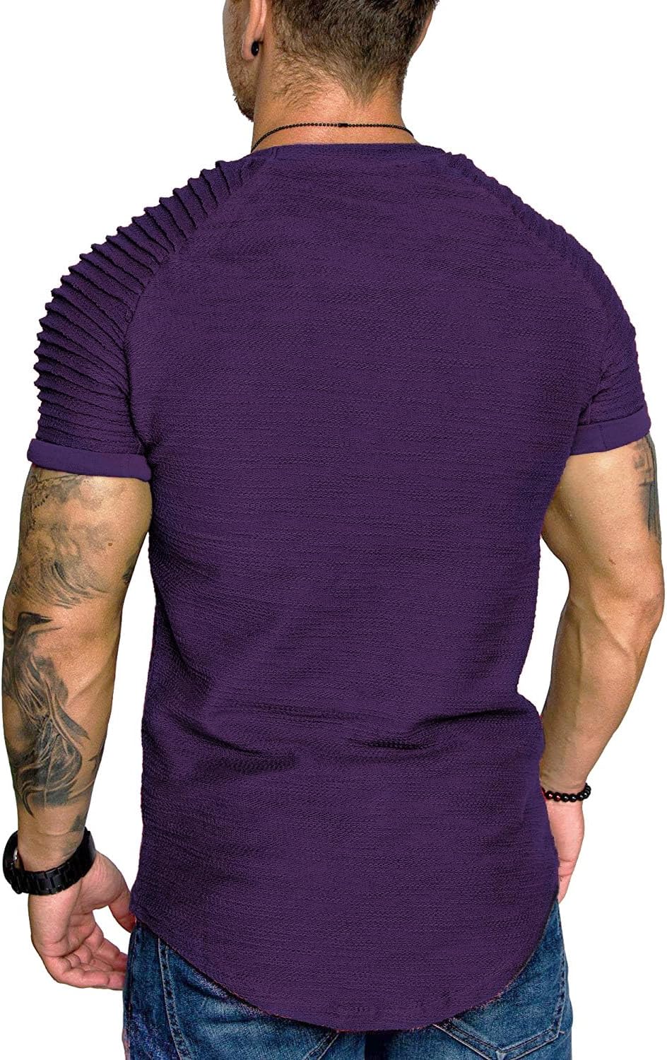 COOFANDY Men's Muscle T-Shirt Pleated Raglan Sleeve Bodybuilding Gym Tee Short Sleeve Fashion Workout Shirts Hipster Shirt