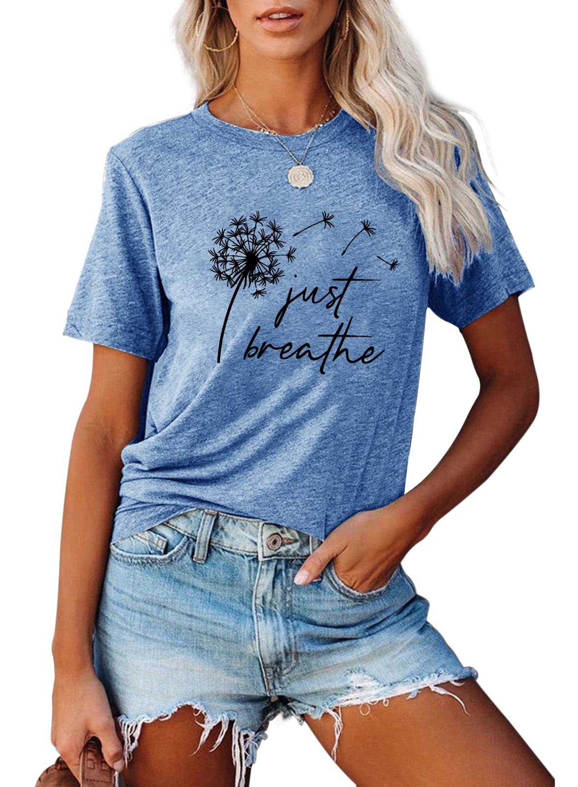 Anbech Womens Dandelion Graphic T-Shirts Teen Girls Cute Sunflower Trendy Clothes Casual Tee Tops