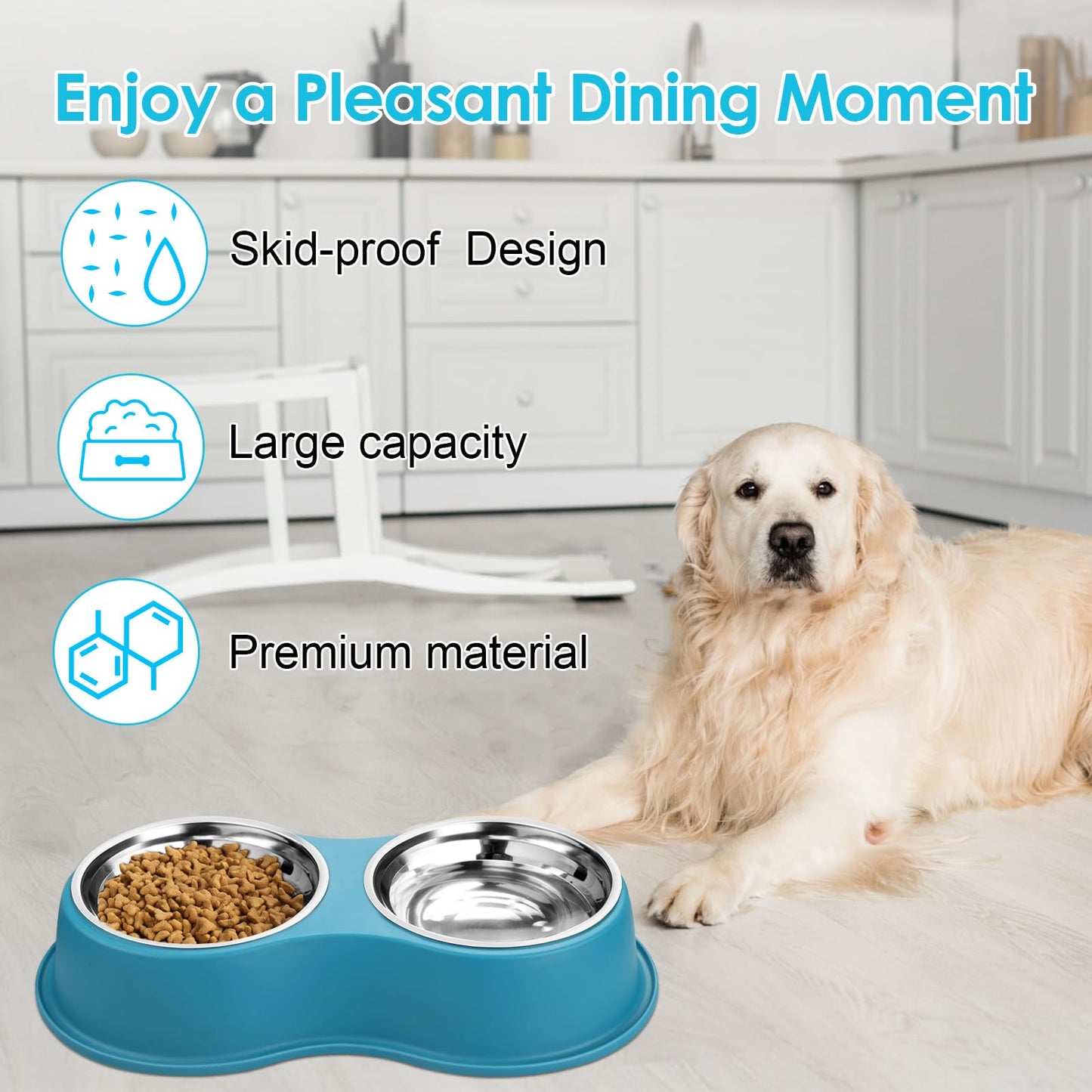 Dog Bowls Double Dog Water and Food Bowls Stainless Steel Bowls with Non-Slip Resin Station, Pet Feeder Bowls for Puppy Medium Dogs Cats