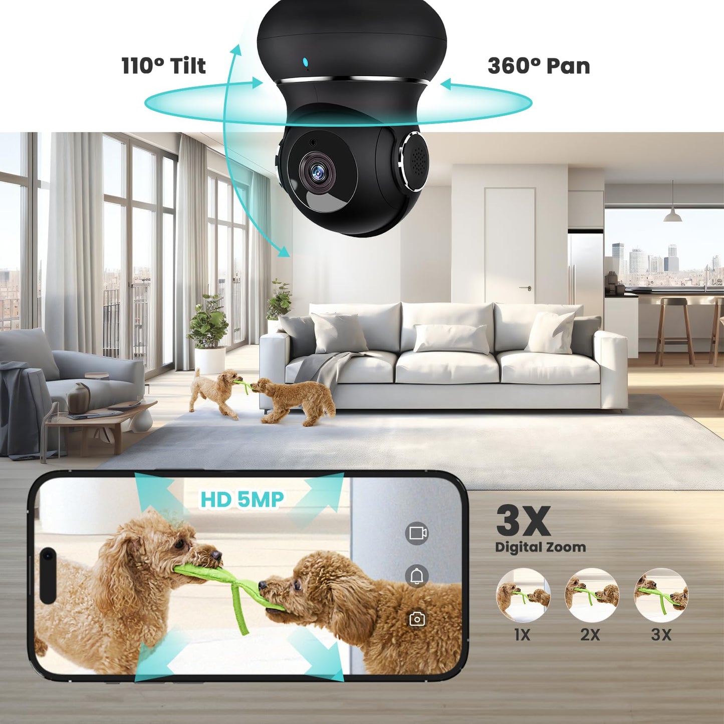 litokam 2K Indoor Security Camera, 360° Cameras for Home Security Indoor with Motion Detection, Pet Camera with Phone App, Baby Monitor-Night Vision