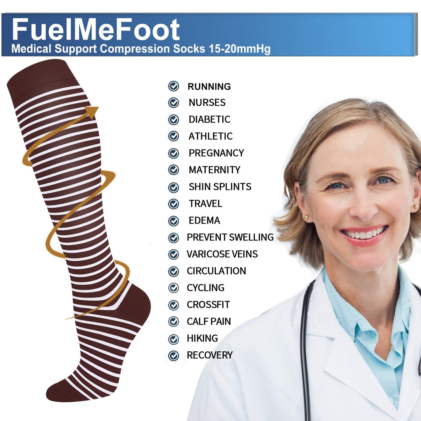 FuelMeFoot 3 Pack Copper Compression Socks - Compression Socks Women & Men Circulation - Best for Medical,Running,Athletic