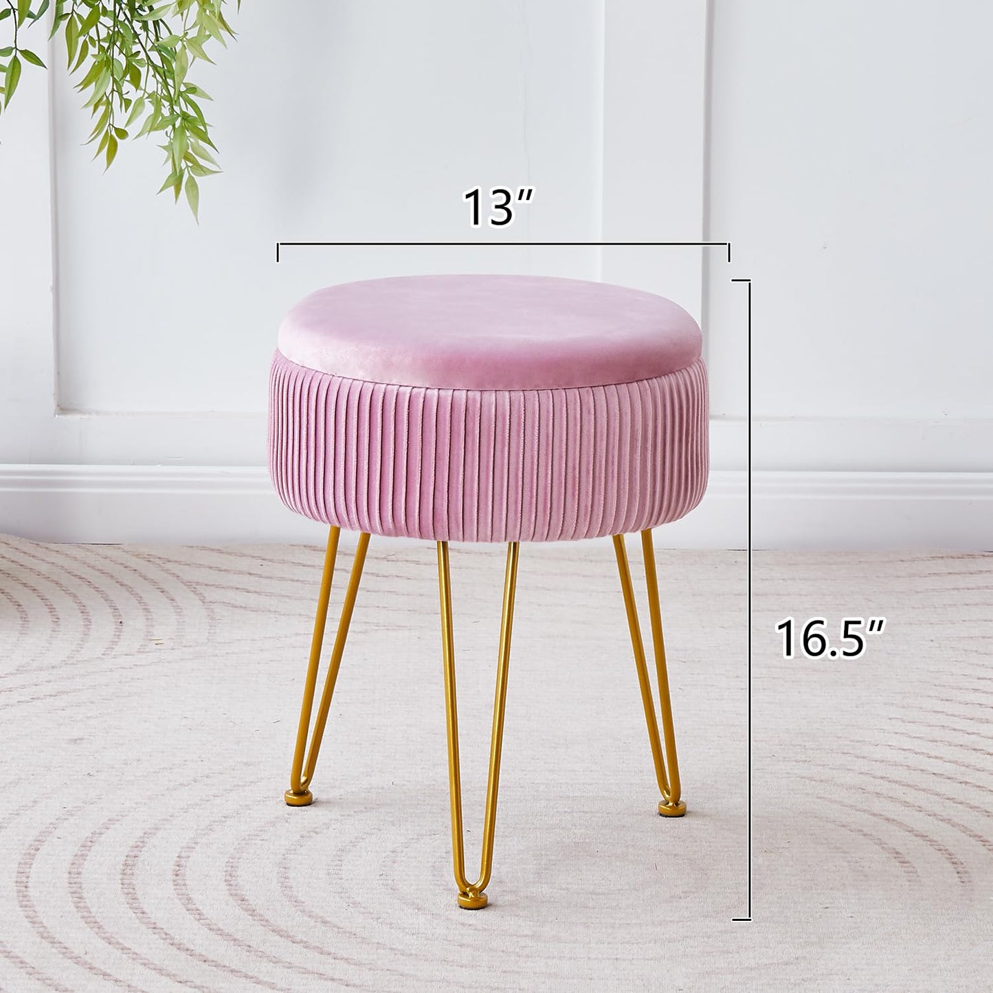 Cpintltr Velvet Foot Rest Stool Multipurpose Dressing Stools Upholstered Round Storage Ottoman Modern Soft Vanity Chair with Memory Foam Seat Pink