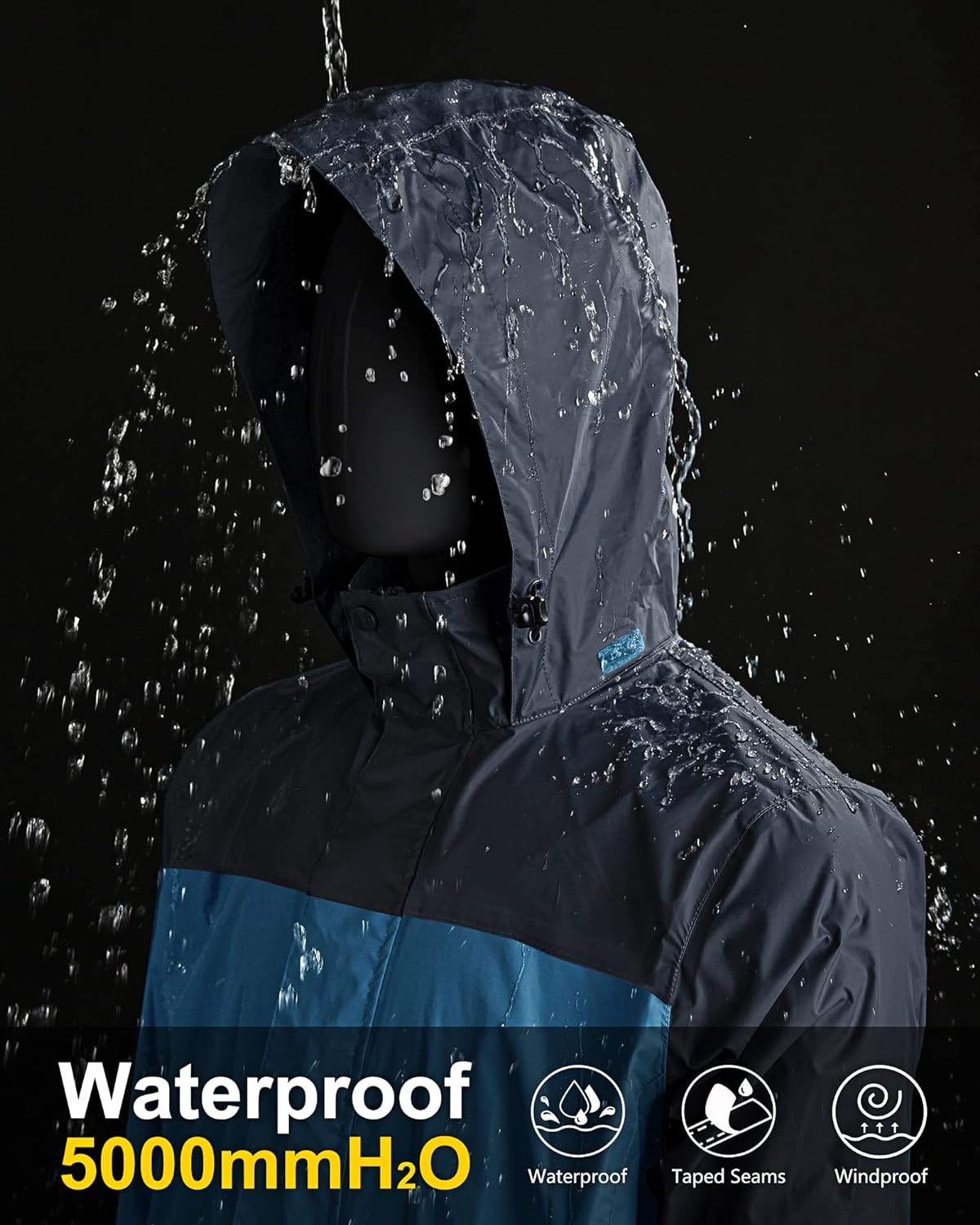 33,000ft Packable Rain Jacket Men's Lightweight Waterproof Rain Shell Jacket Raincoat with Hood for Golf Cycling Windbreaker