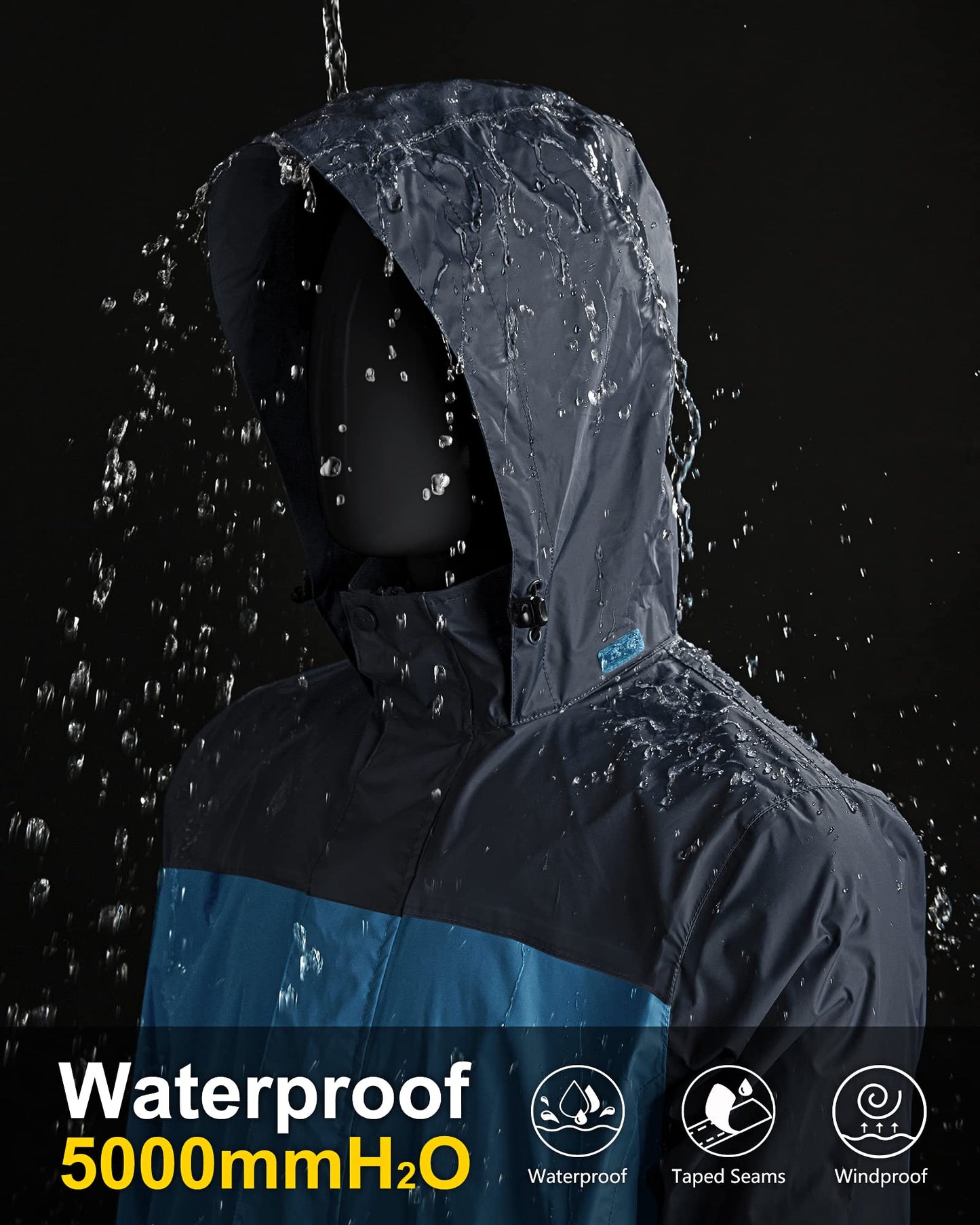 33,000ft Packable Rain Jacket Men's Lightweight Waterproof Rain Shell Jacket Raincoat with Hood for Golf Cycling Windbreaker