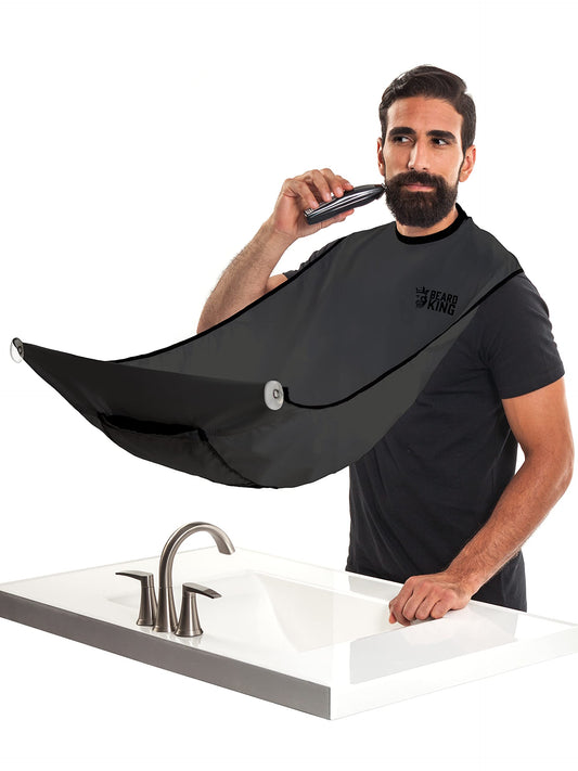 BEARD KING Beard Bib Apron - Shaving Set for Dad - As Seen on Shark Tank - Men's Hair Catcher for Shaving - Grooming Accessories, Black.