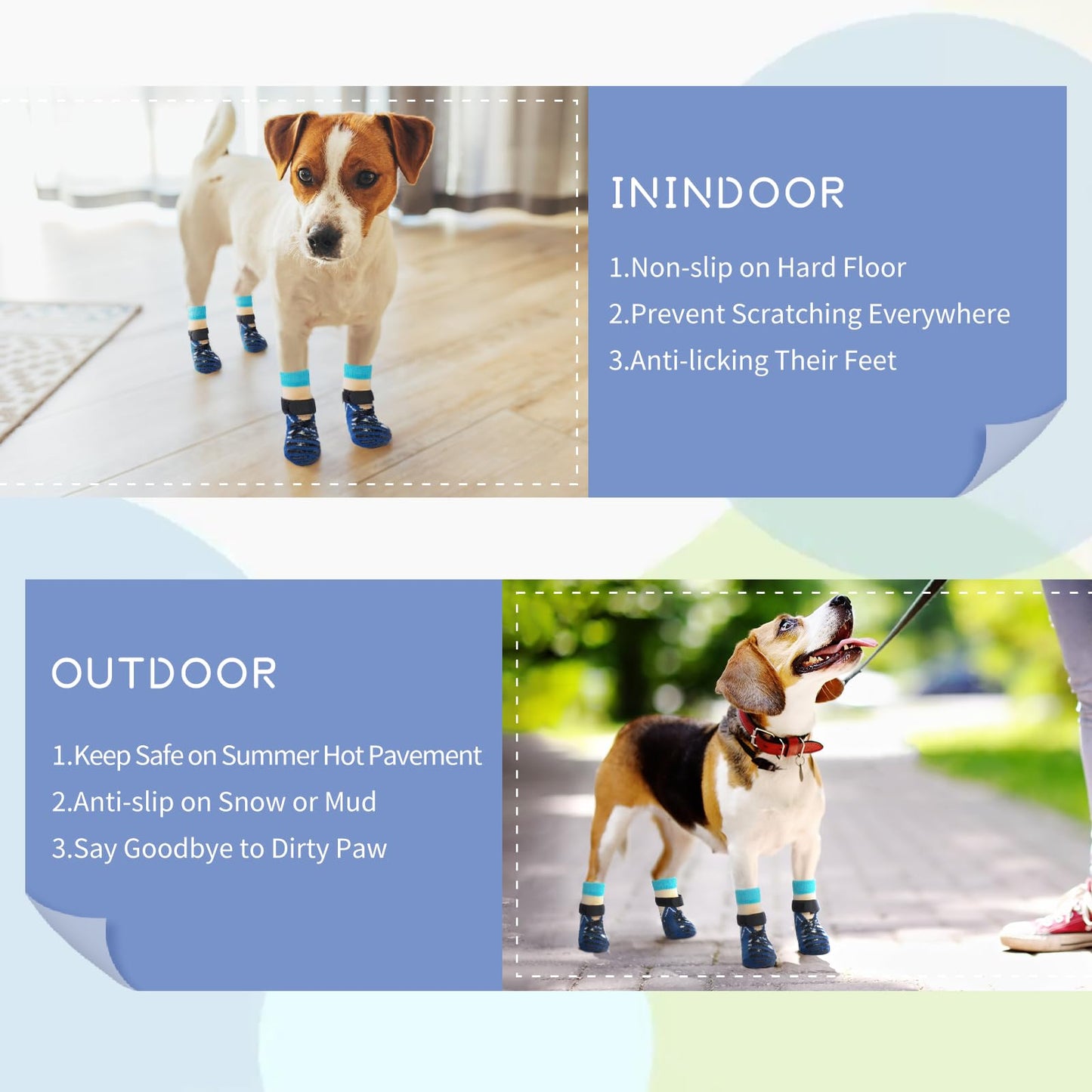 Nanaki Double Side Anti-Slip Dog Socks for Hardwood Floors-6 Pcs-Dog Socks to Prevent Licking Paws, Non Slip Dog Grip Socks for Hot Pavement, Pet Paw Protector Cover Small Medium &Senior Dogs