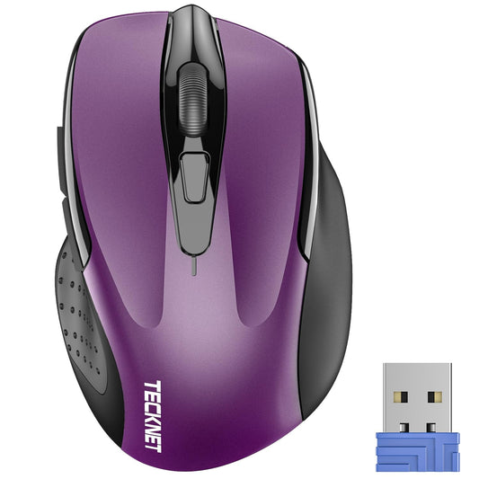 TECKNET Wireless Mouse, 2.4G Ergonomic Optical Mouse, Computer Mouse for USB-A Laptop, PC, Computer, Chromebook, Notebook, 6 Buttons, 24 Months Battery Life - Purple