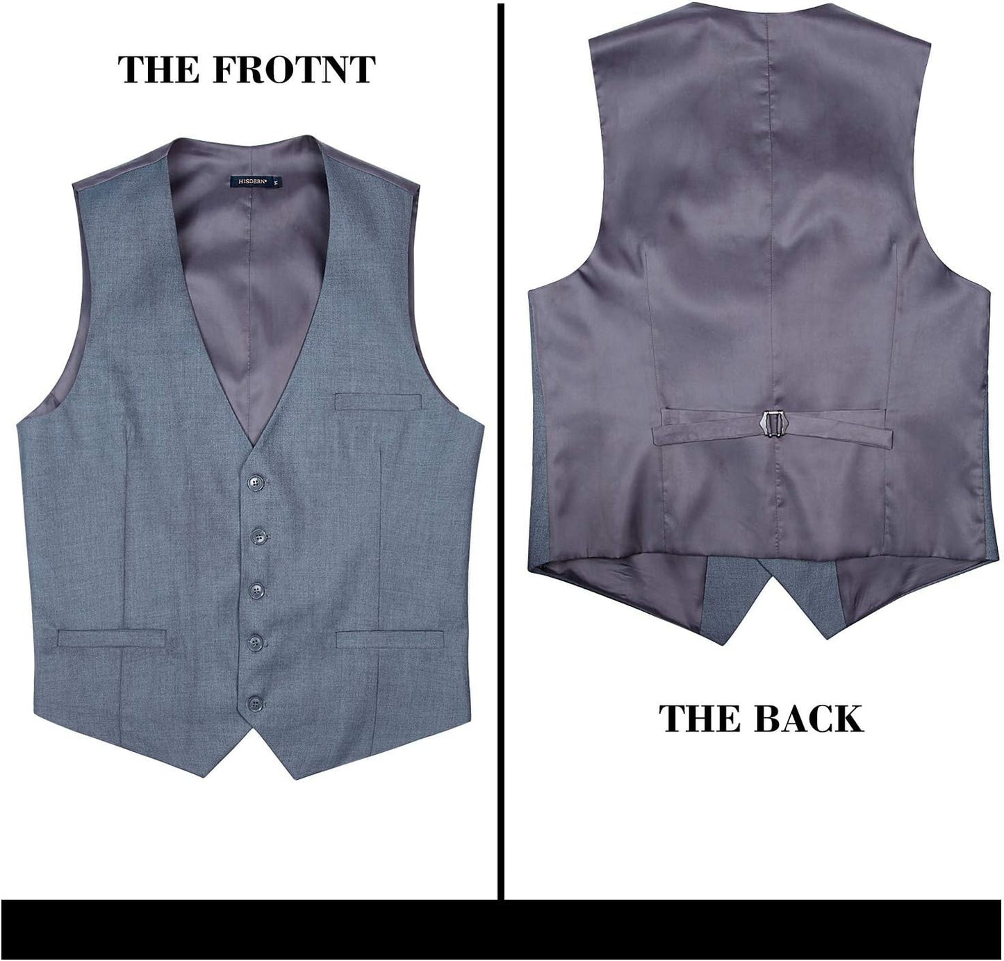 HISDERN Men's Suit Vest Business Formal Dress Waistcoat Vest with 3 Pockets for Suit or Tuxedo