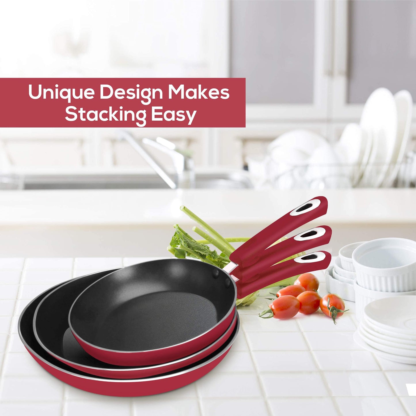 Utopia Kitchen Nonstick Frying Pan Set - 3 Piece Induction Bottom - 8 Inches, 9.5 Inches and 11 Inches - (Grey-Black)