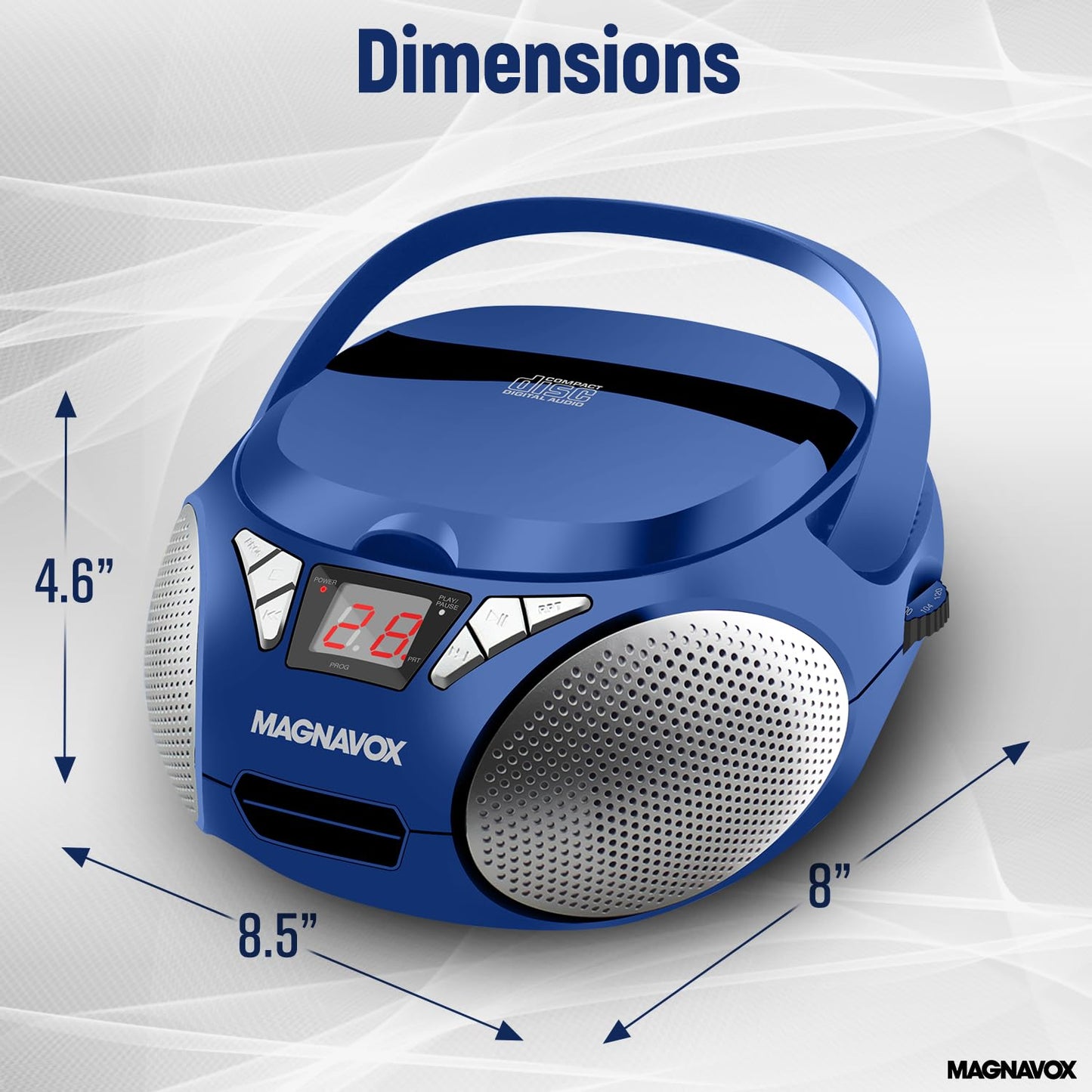 Magnavox MD6924 Portable Top Loading CD Boombox with AM/FM Stereo Radio in Black | CD-R/CD-RW Compatible | LED Display | AUX Port Supported | Programmable CD Player |