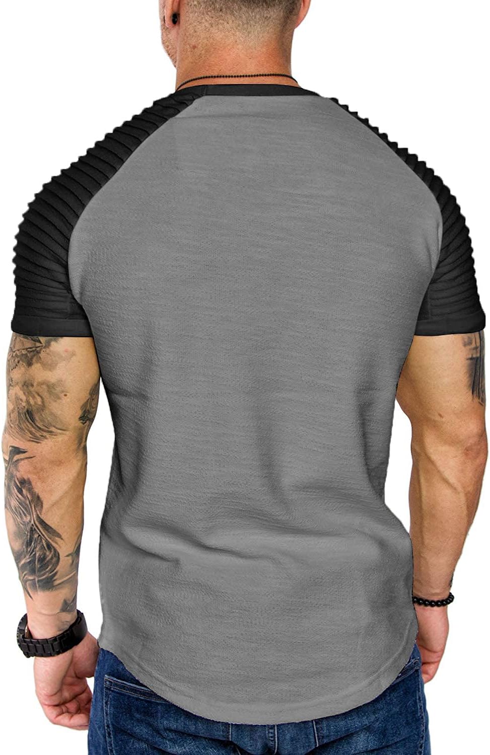 COOFANDY Men's Muscle T-Shirt Pleated Raglan Sleeve Bodybuilding Gym Tee Short Sleeve Fashion Workout Shirts Hipster Shirt