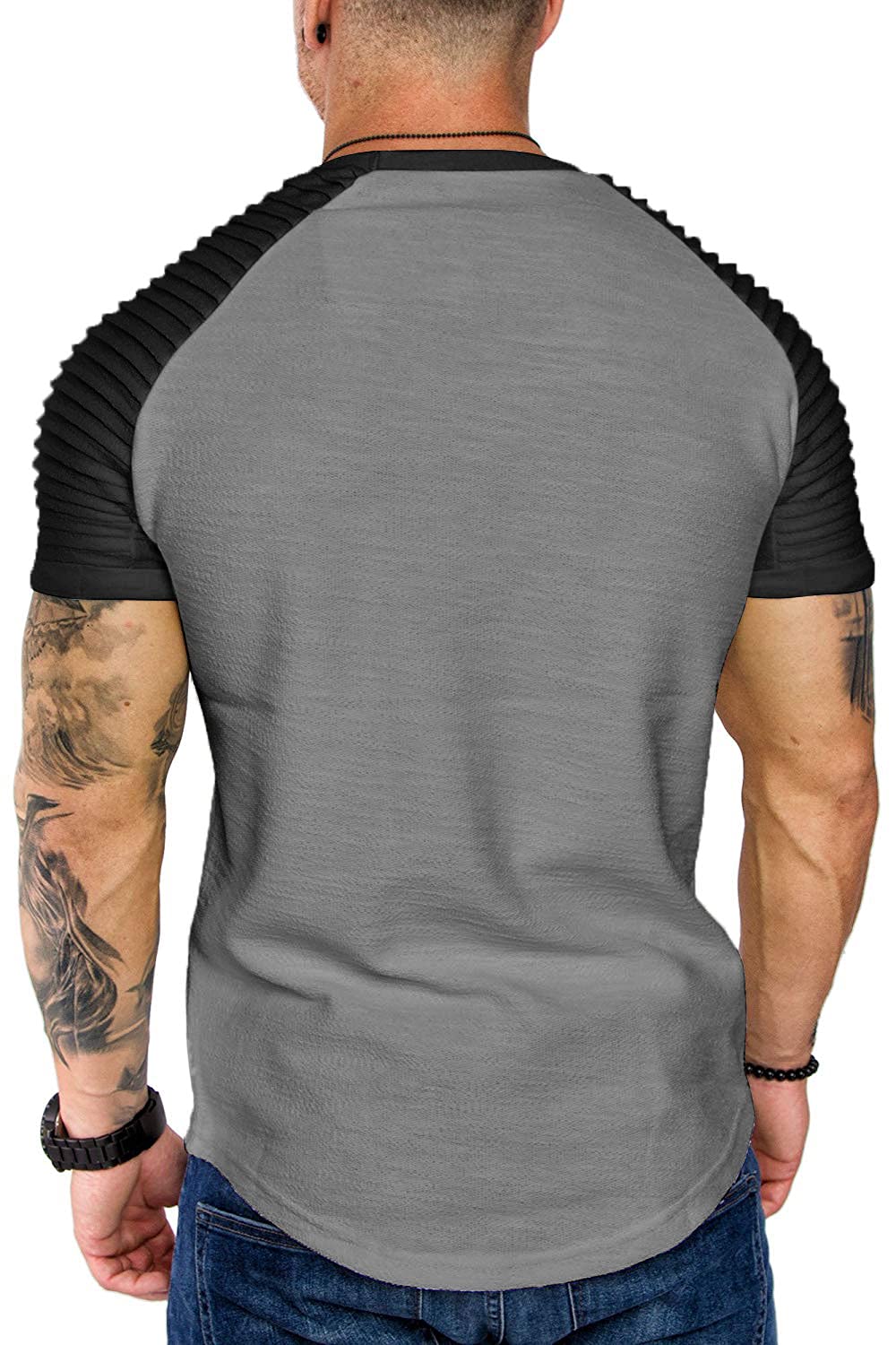 COOFANDY Men's Muscle T-Shirt Pleated Raglan Sleeve Bodybuilding Gym Tee Short Sleeve Fashion Workout Shirts Hipster Shirt