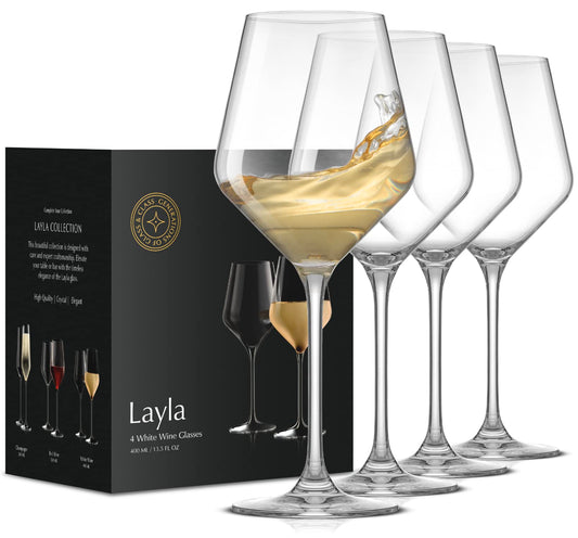 JoyJolt Layla White Wine Glasses, Set of 4 Italian Glasses, 13.5 oz Clear – Made in Europe